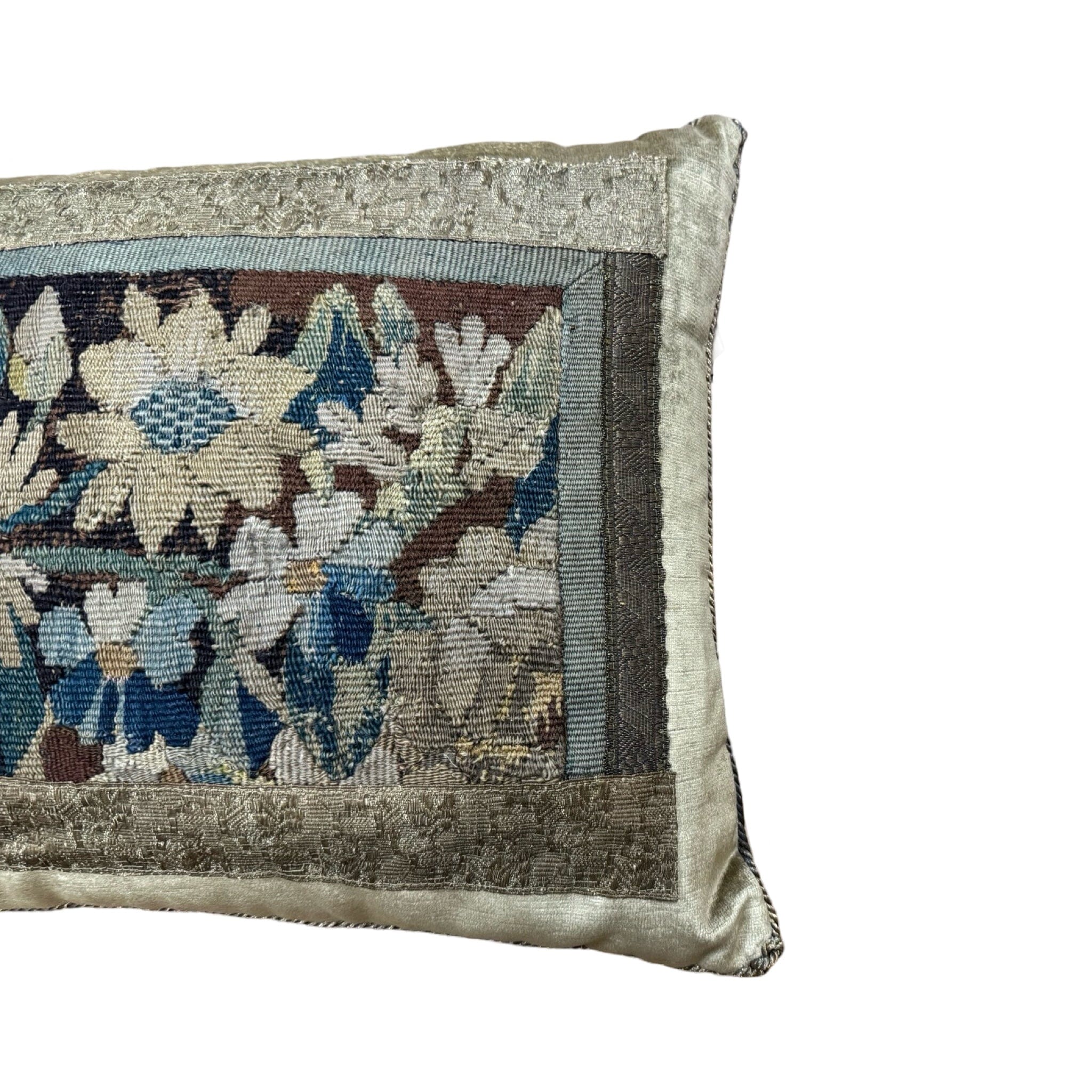 17th Century Flemish Tapestry Fragment on Antique Brass Velvet (#T101524A&B | 15 1/2 x 20") Pillow Pair B. Viz Design