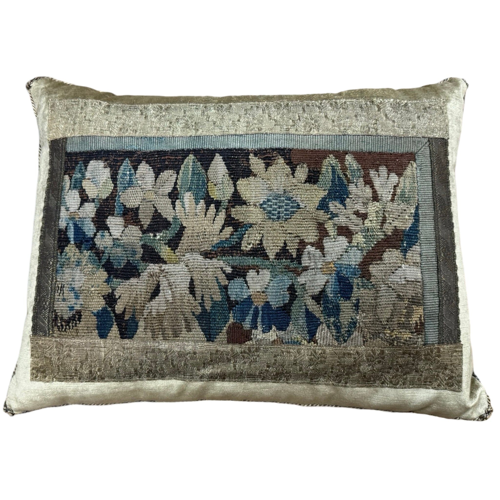 17th Century Flemish Tapestry Fragment on Antique Brass Velvet (#T101524A&B | 15 1/2 x 20") Pillow Pair B. Viz Design A