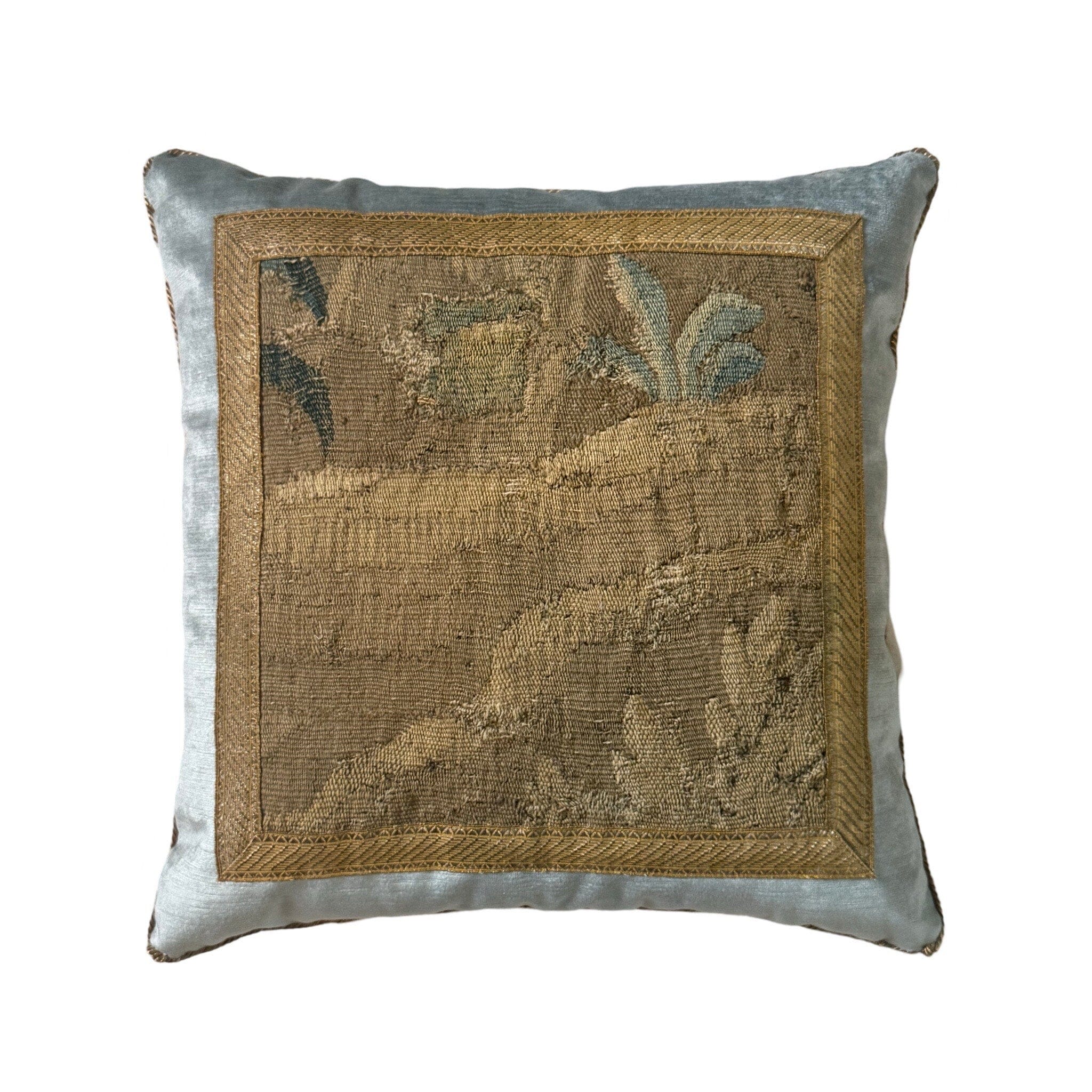 17th Century Flemish Tapestry Fragment (#T031024B | 19 x 19") New Pillows B. Viz Design