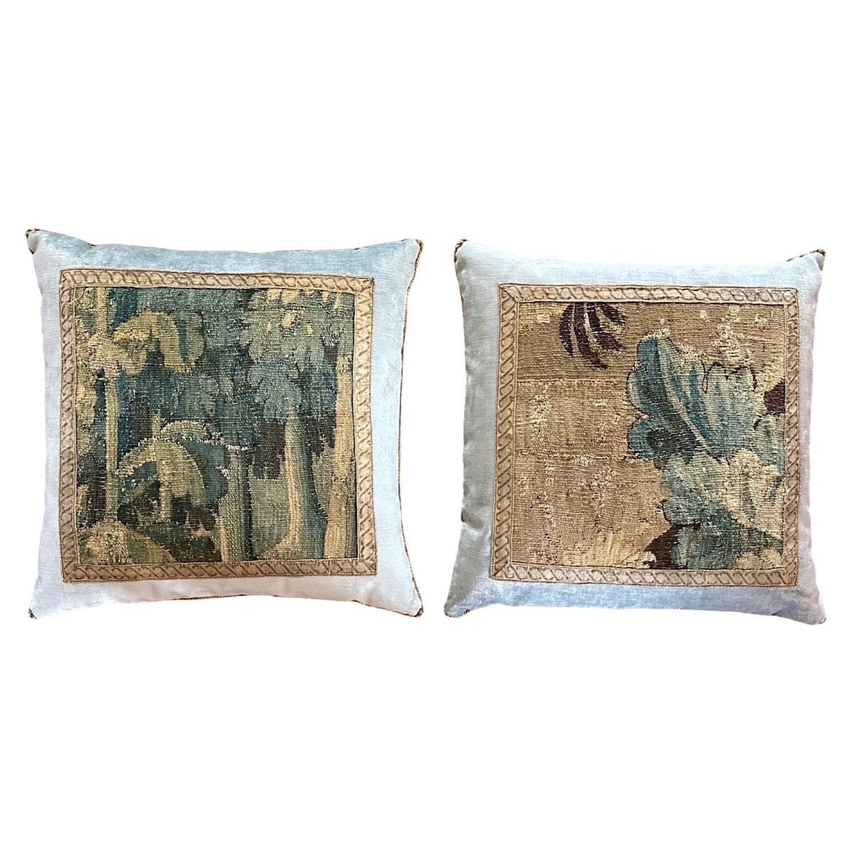 17th Century Flemish Tapestry Fragment (#T031224B | 20 x 20") New Pillows B. Viz Design