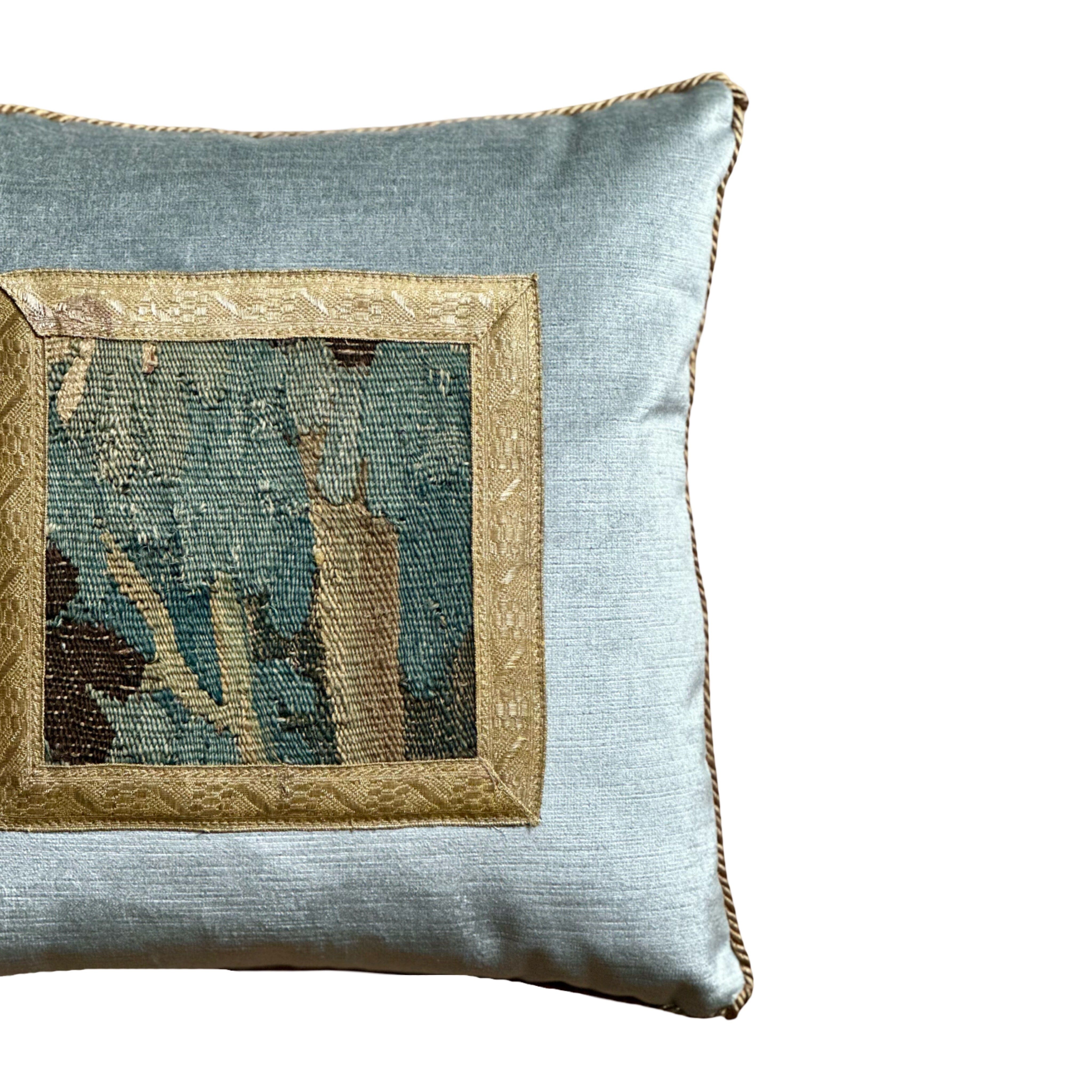 17th Century Flemish Tapestry Fragment (#T040525 | 13.5 x 13.5") New Pillows B. Viz Design