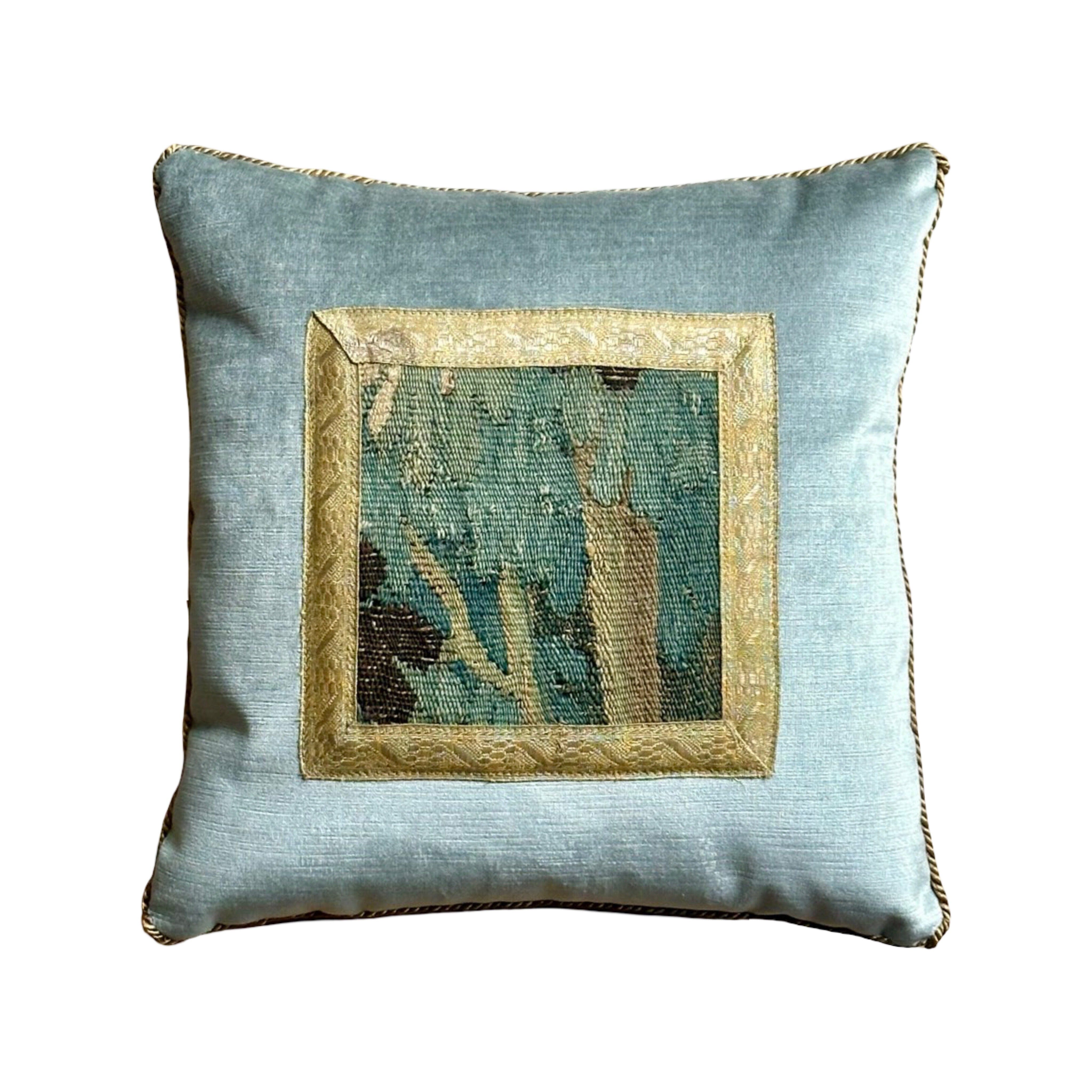 17th Century Flemish Tapestry Fragment (#T040525 | 13.5 x 13.5") New Pillows B. Viz Design