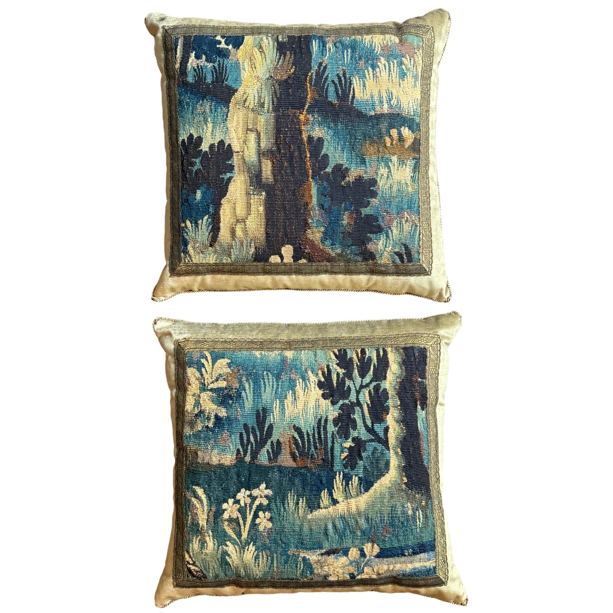 18th C. Aubusson Verdure Tapestry Fragment (#T110924A&B | 20" x 21") New Pillows B. Viz Design
