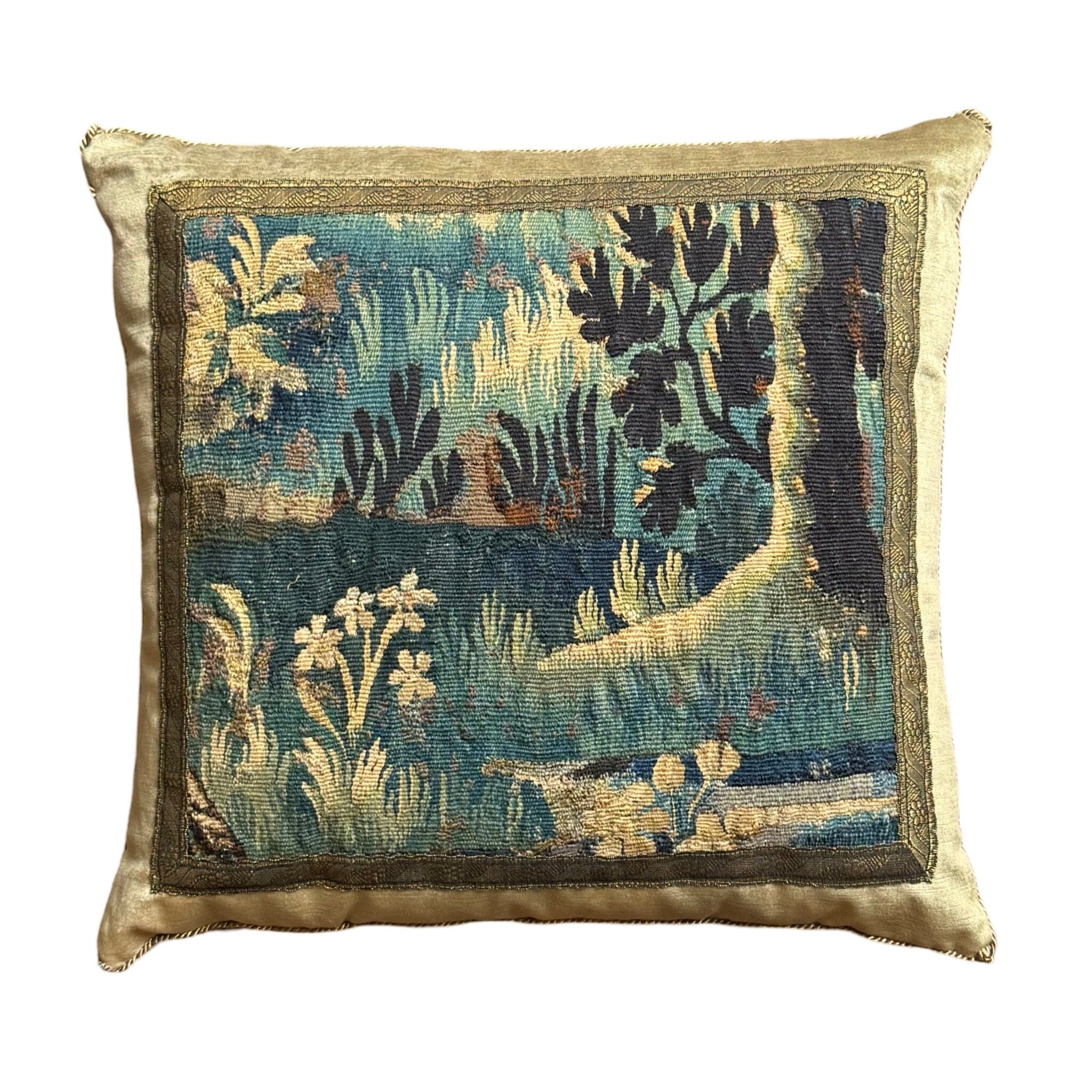 18th C. Aubusson Verdure Tapestry Fragment (#T110924A&B | 20" x 21") New Pillows B. Viz Design