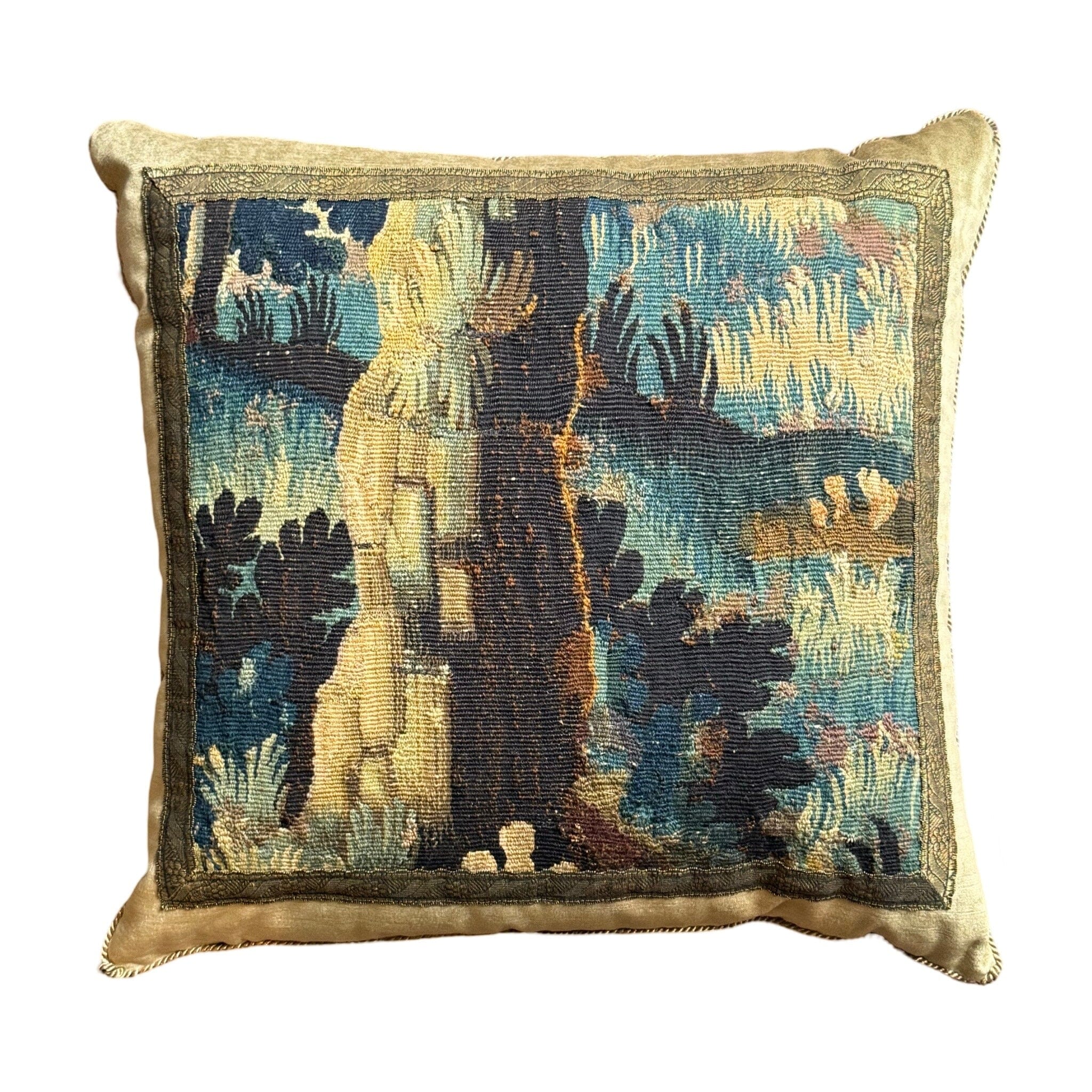 18th C. Aubusson Verdure Tapestry Fragment (#T110924A&B | 20" x 21") New Pillows B. Viz Design
