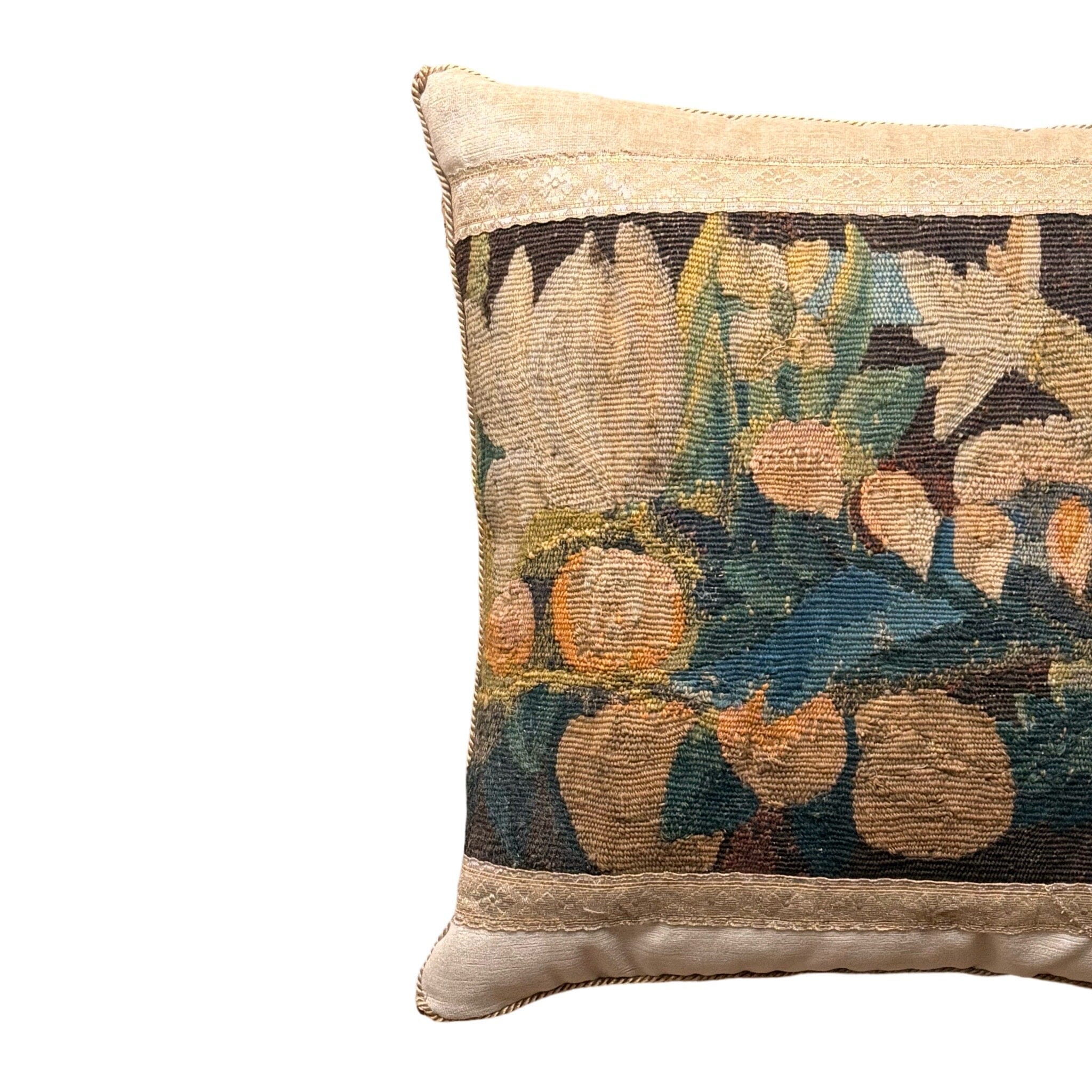 18th Century Tapestry Fragment on Taupe Velvet (#T071924 | 18 x 19") New Pillows B. Viz Design