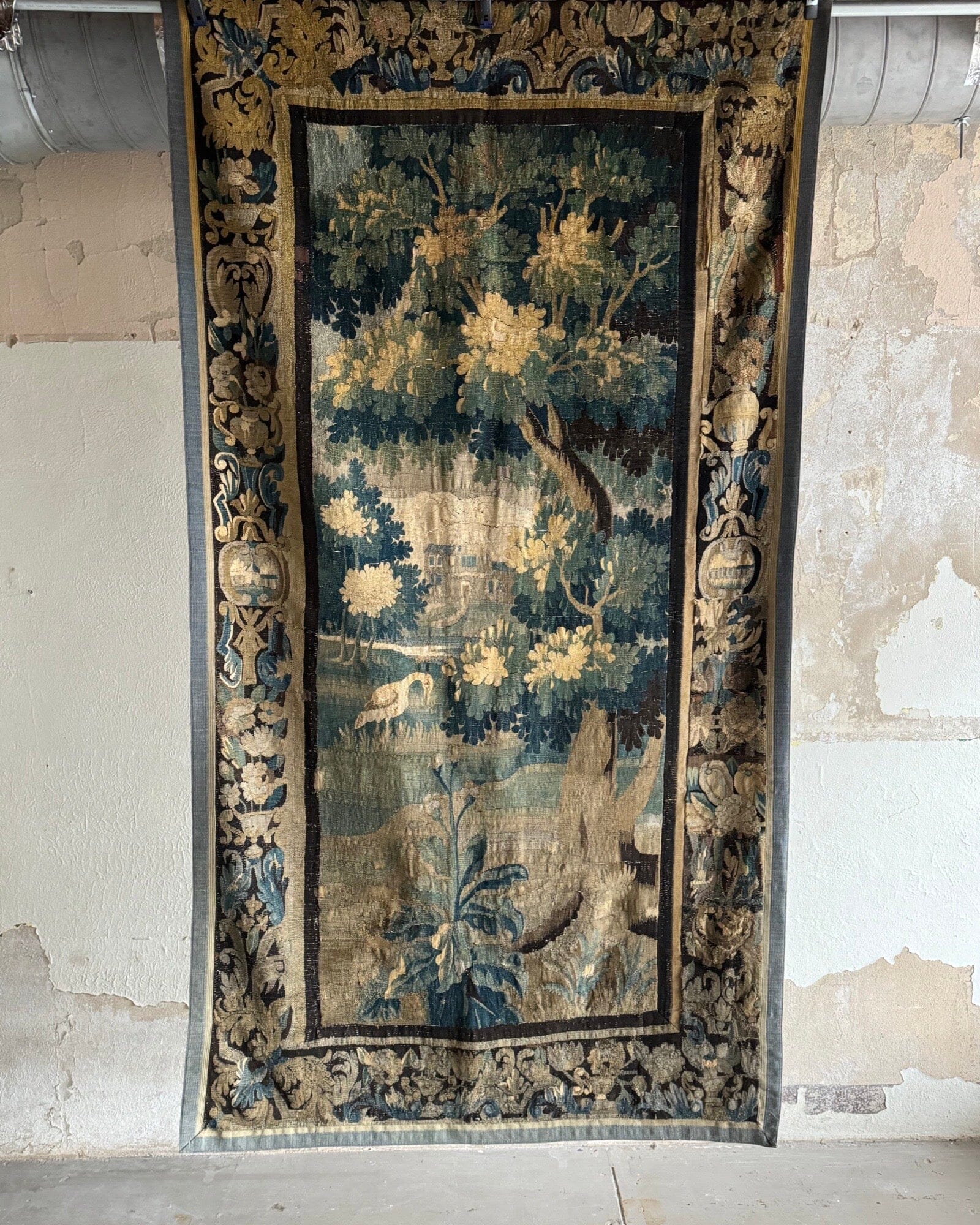 18th Century Verdure Tapestry (58 x 108") Vintage Textile Live Auctioneers
