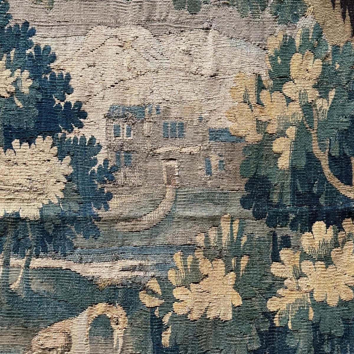 18th Century Verdure Tapestry (58 x 108") Vintage Textile Live Auctioneers