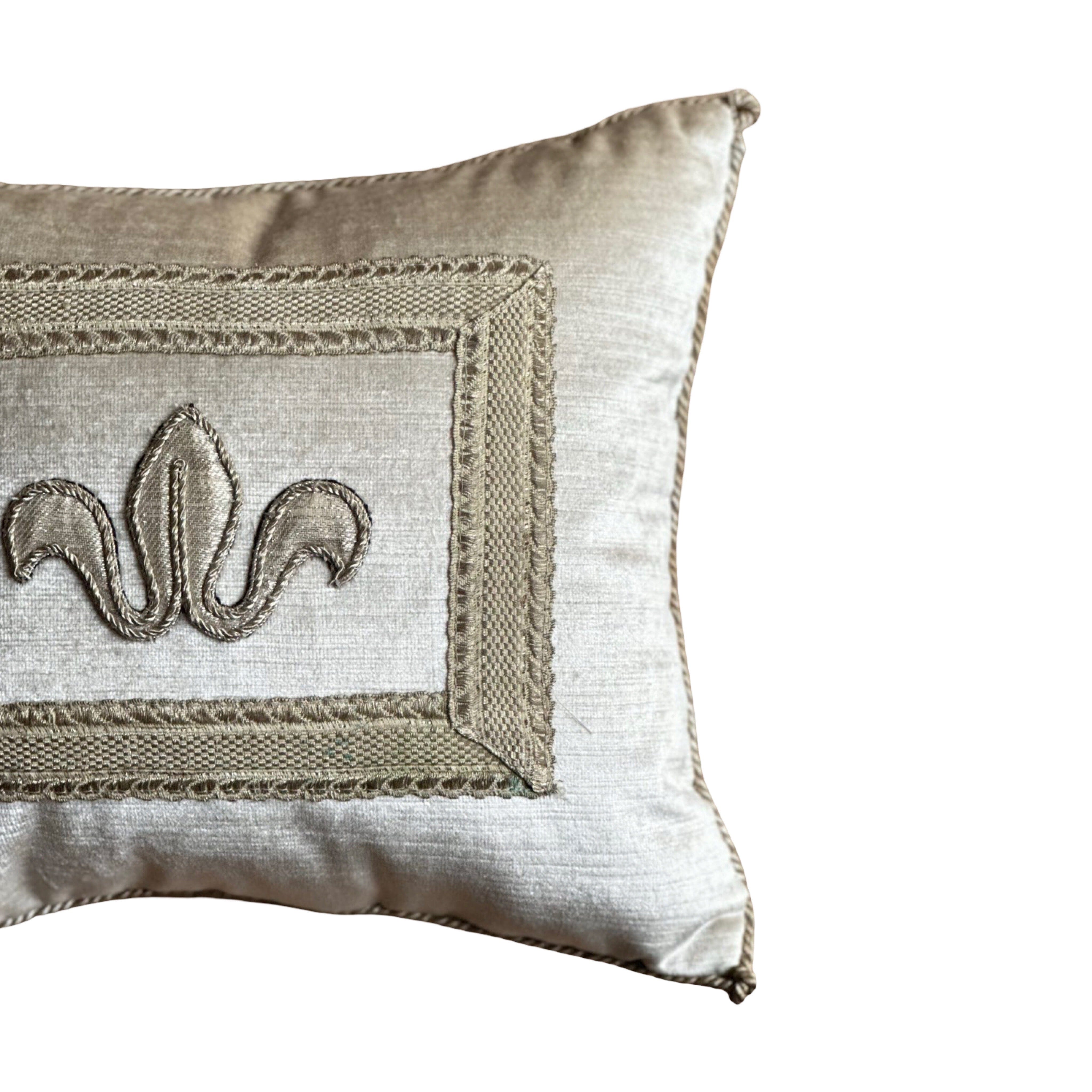 1920's European Silver Metallic Embroidered Applique (#E041325 | 11.5 x 14") New Pillows B. Viz Design