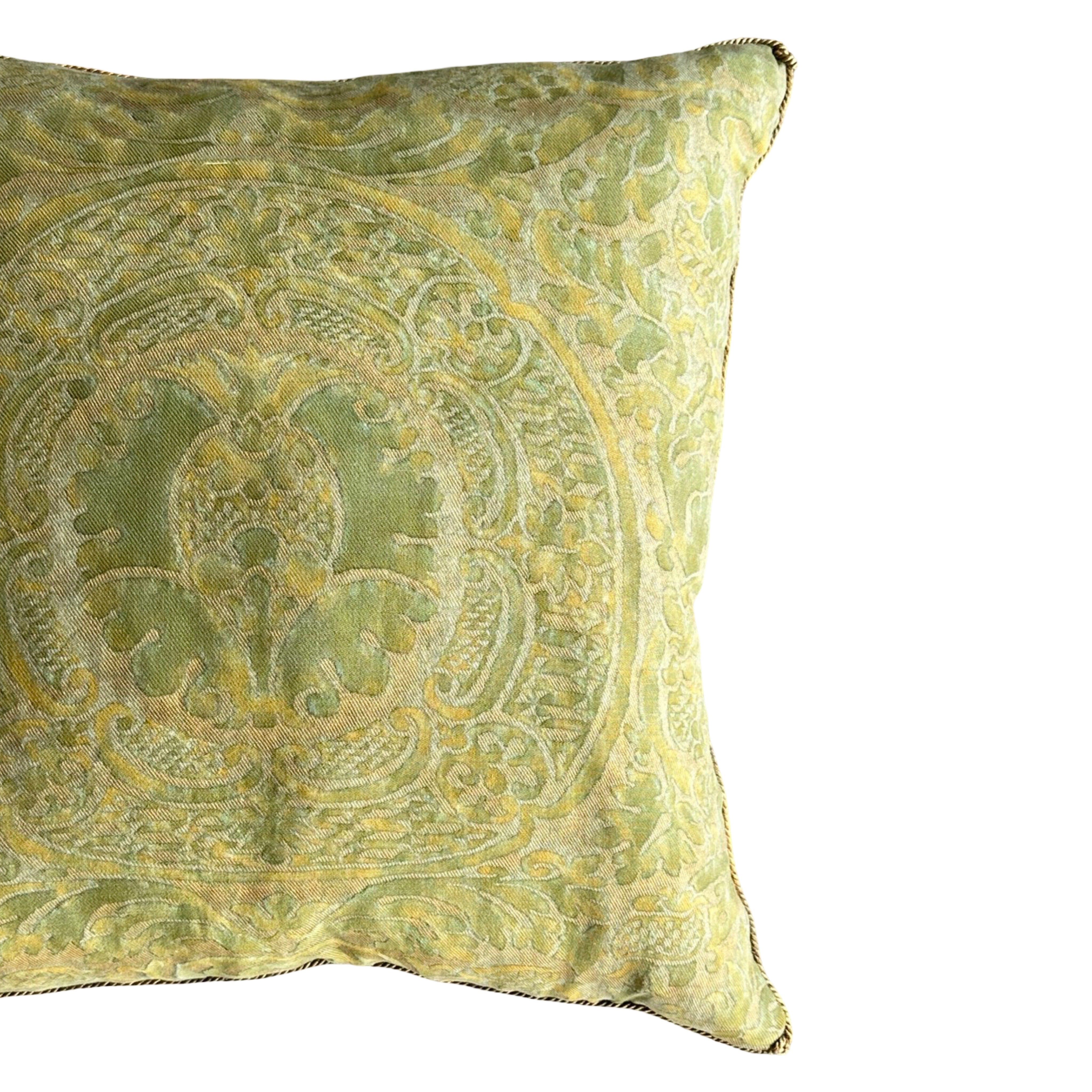 1950s Orsini Fortuny Backed with Pale Chartreuse Velvet (#F062625 | 21 1/2 x 22") New Pillows B. Viz Design