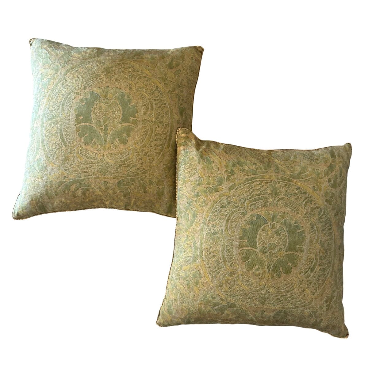 1950s Orsini Fortuny Backed with Pale Chartreuse Velvet (#F062625 | 21 1/2 x 22") New Pillows B. Viz Design