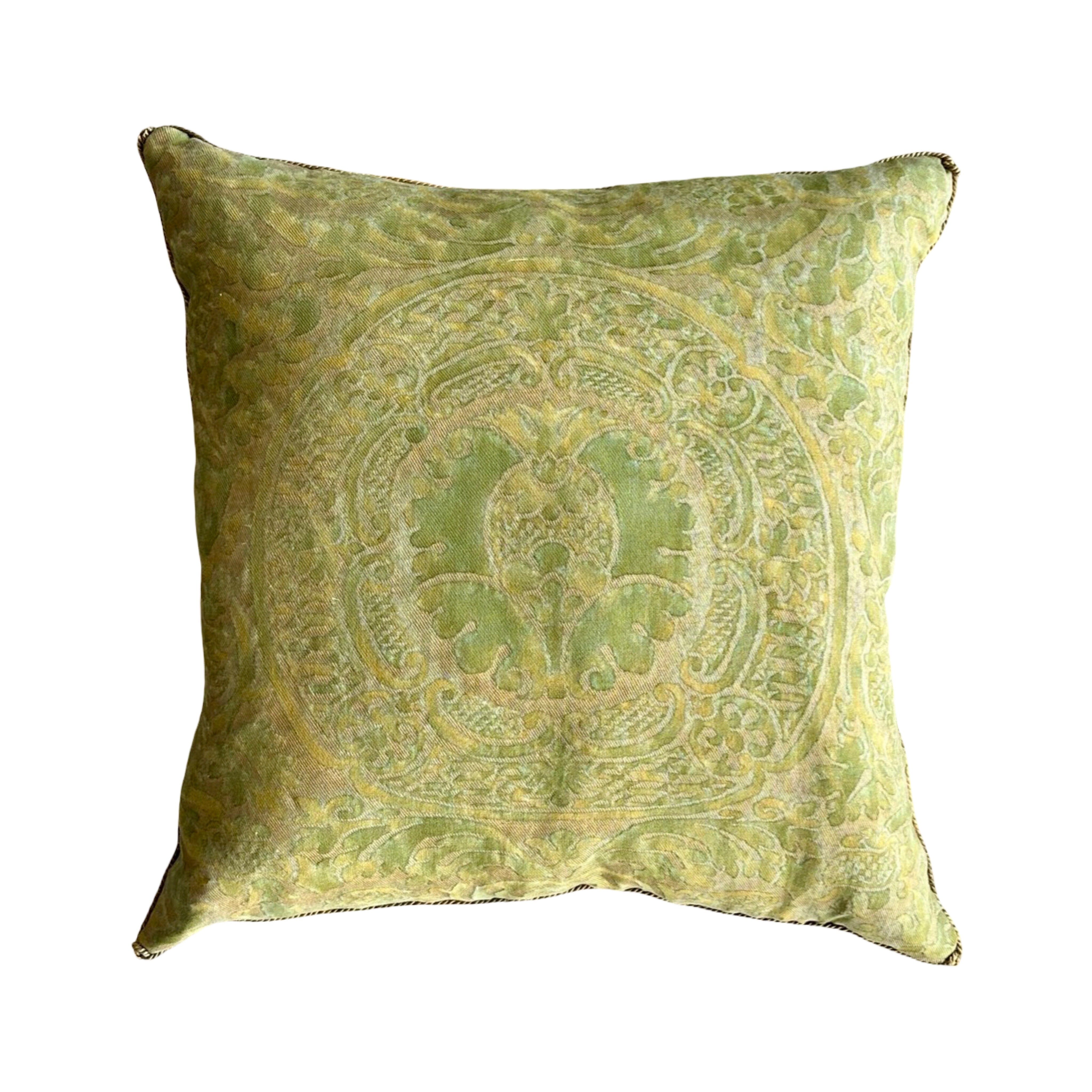 1950s Orsini Fortuny Backed with Pale Chartreuse Velvet (#F062625 | 21 1/2 x 22") New Pillows B. Viz Design
