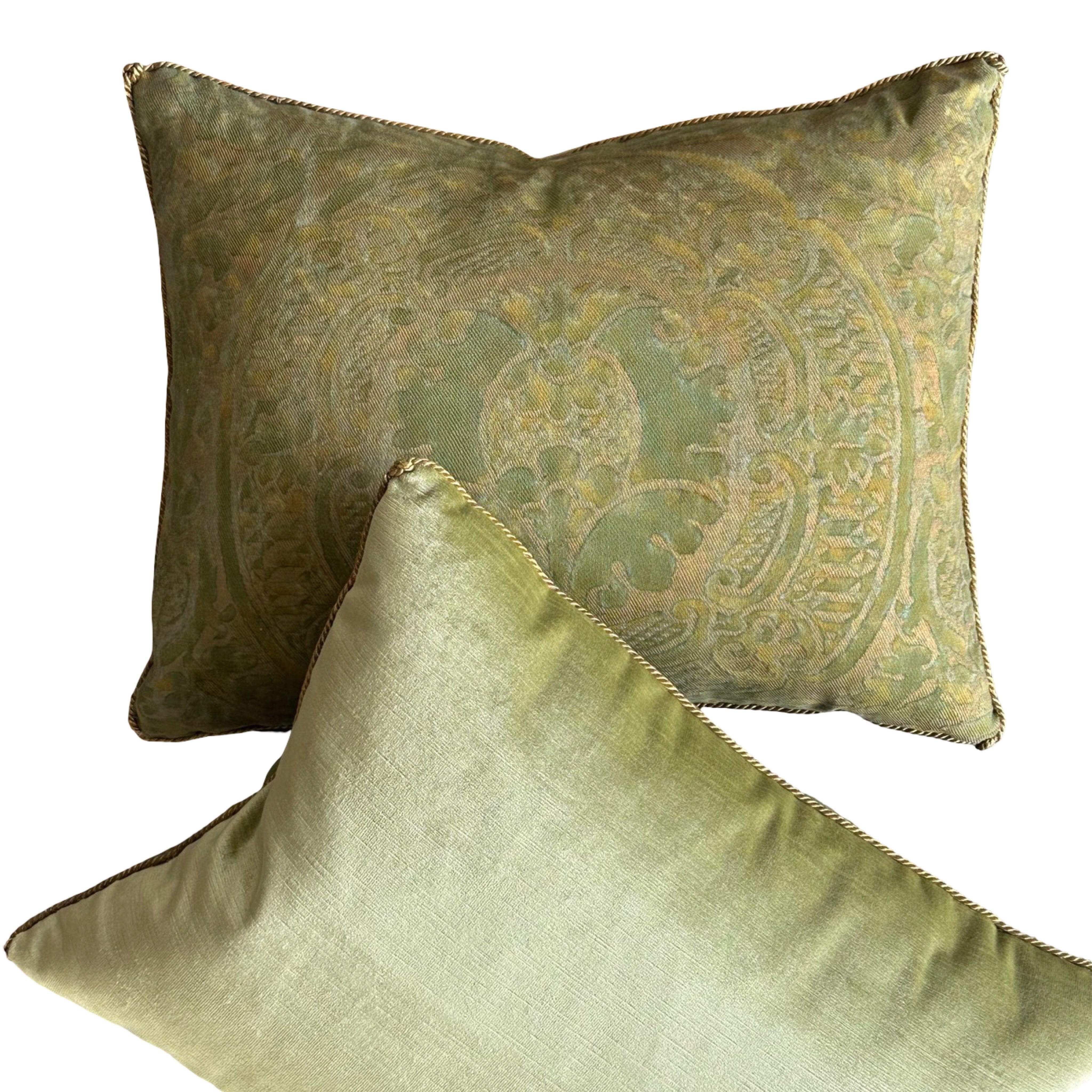 1950s Orsini Fortuny Backed with Pale Chartreuse Velvet (#F062825 | 15 x 19") New Pillows B. Viz Design