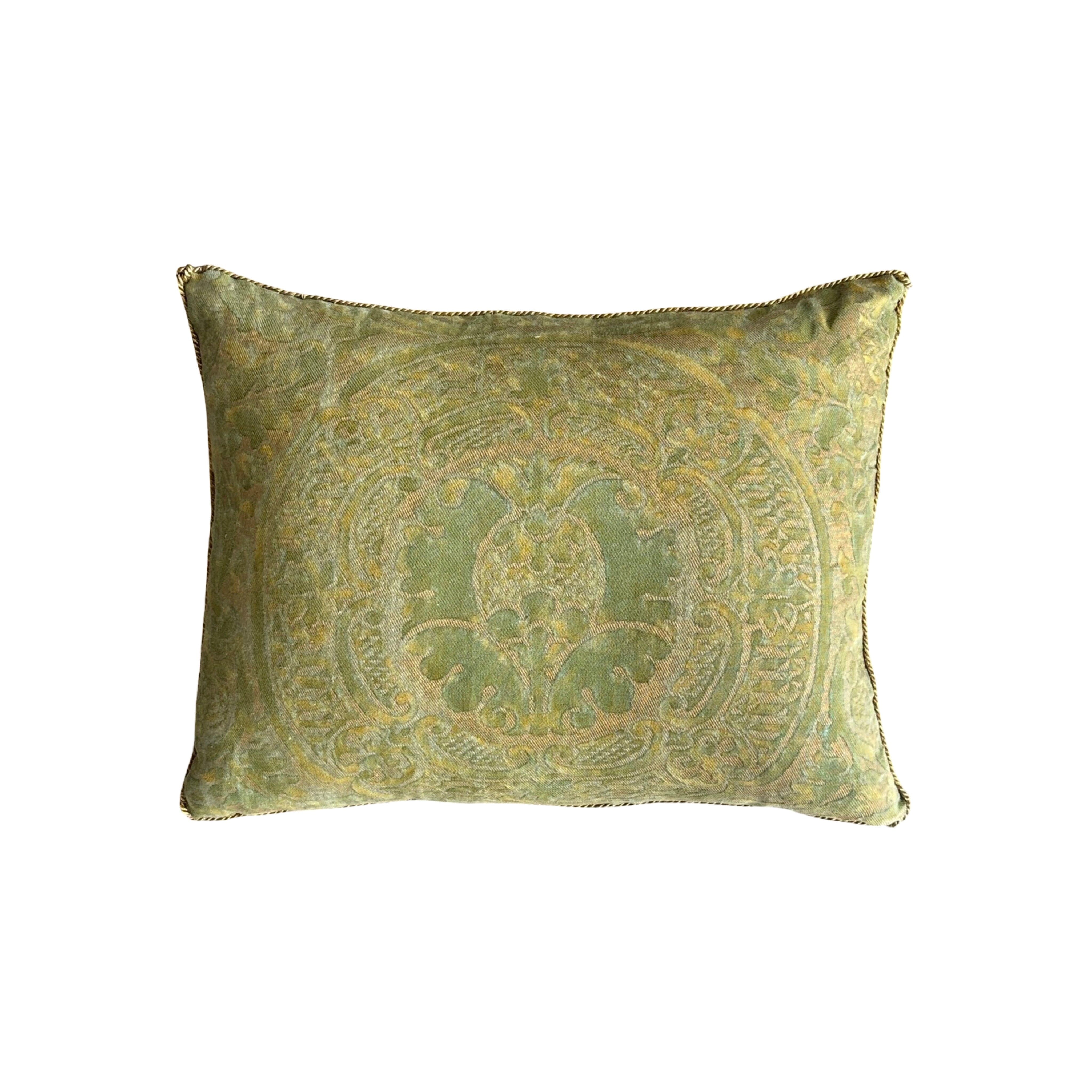 1950s Orsini Fortuny Backed with Pale Chartreuse Velvet (#F062825 | 15 x 19") New Pillows B. Viz Design