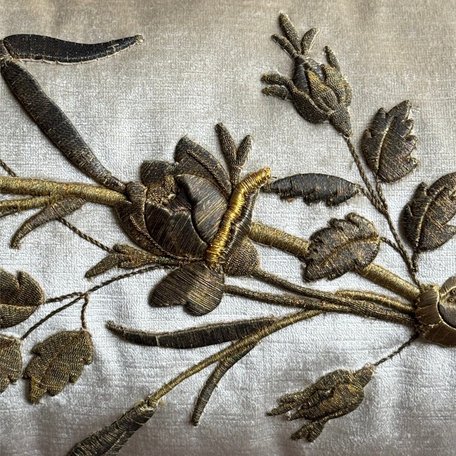 19th C. Antique European Raised Gold Metallic Embroidery (#E051424 | 14 x 42") New Pillows B. Viz Design