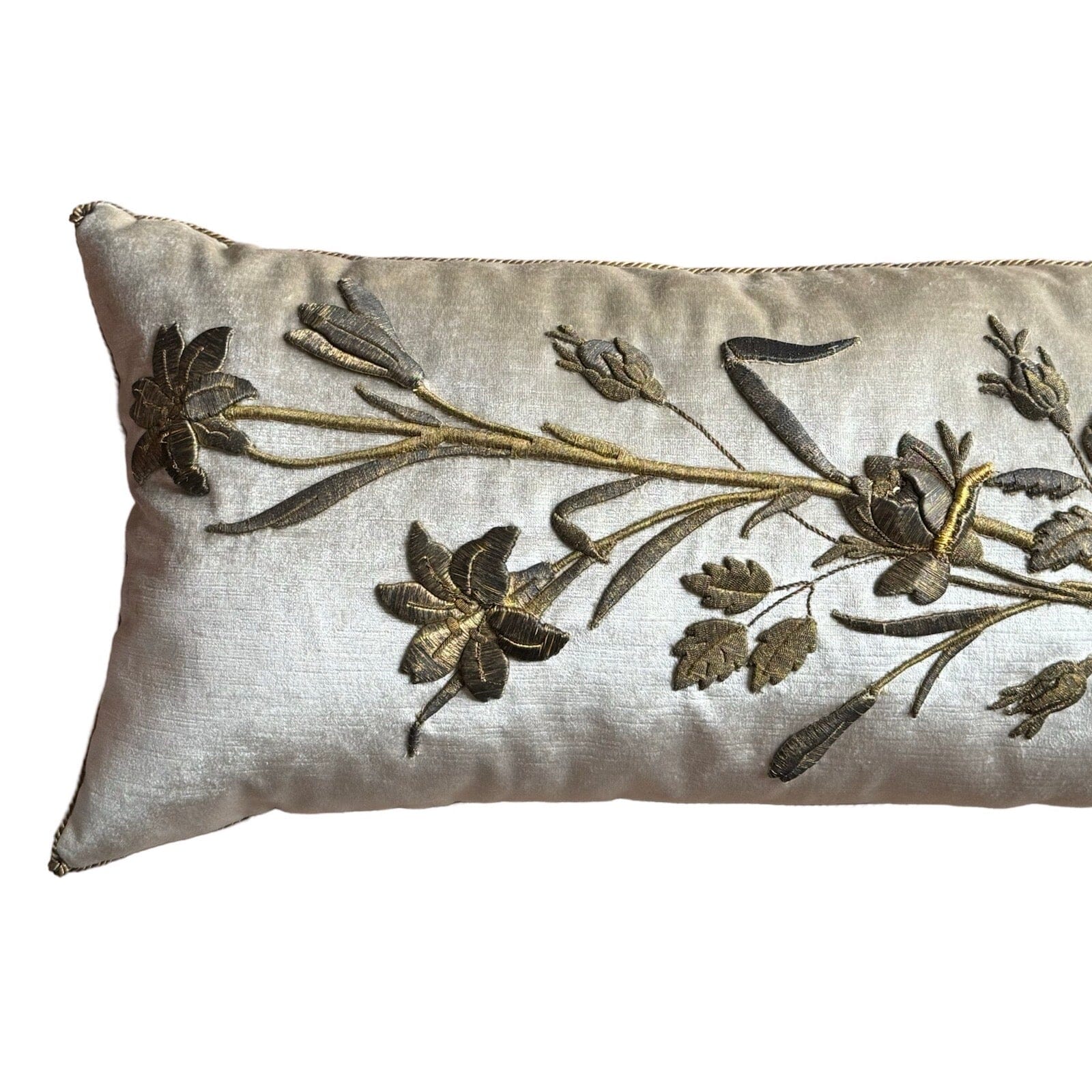 19th C. Antique European Raised Gold Metallic Embroidery (#E051424 | 14 x 42") New Pillows B. Viz Design