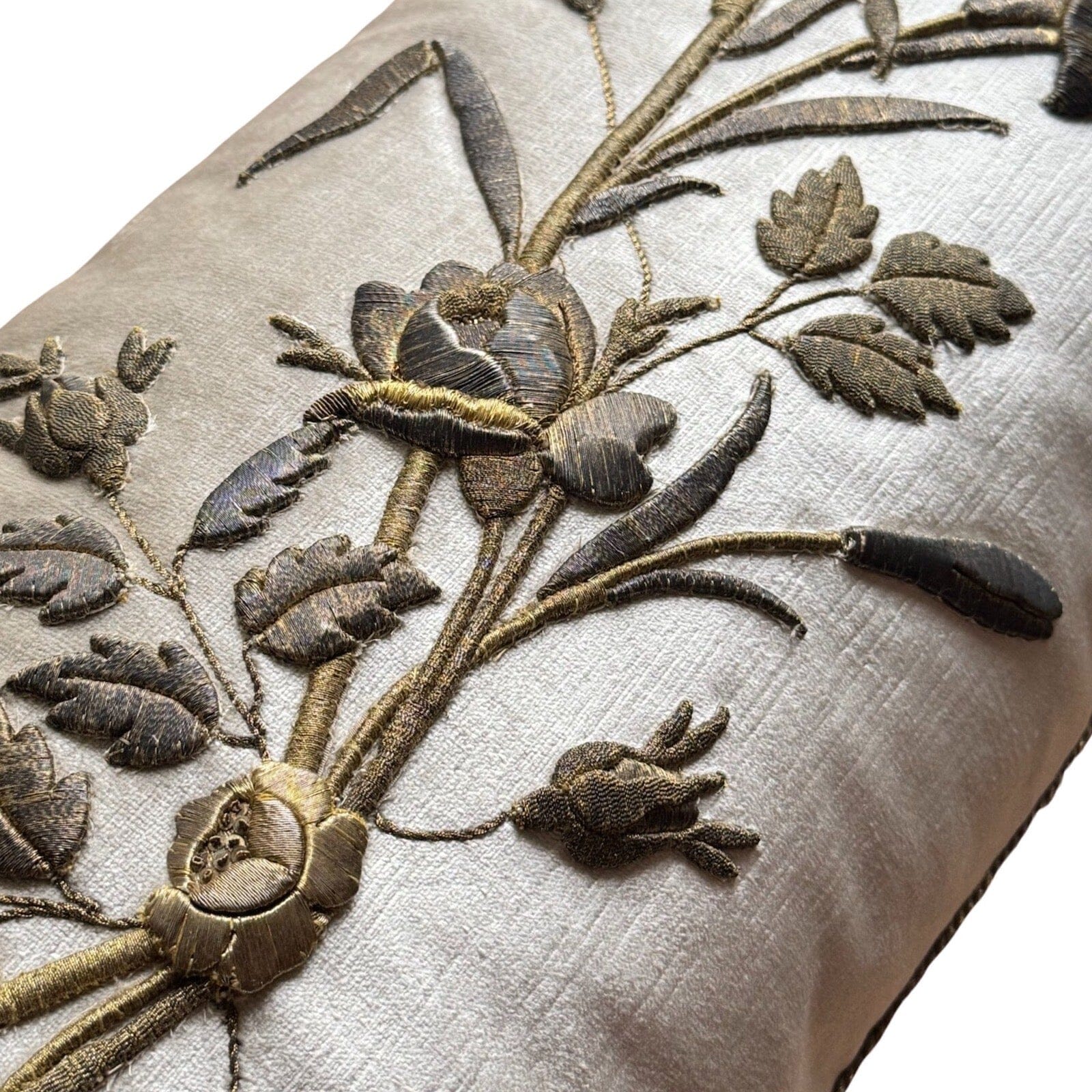 19th C. Antique European Raised Gold Metallic Embroidery (#E051424 | 14 x 42") New Pillows B. Viz Design