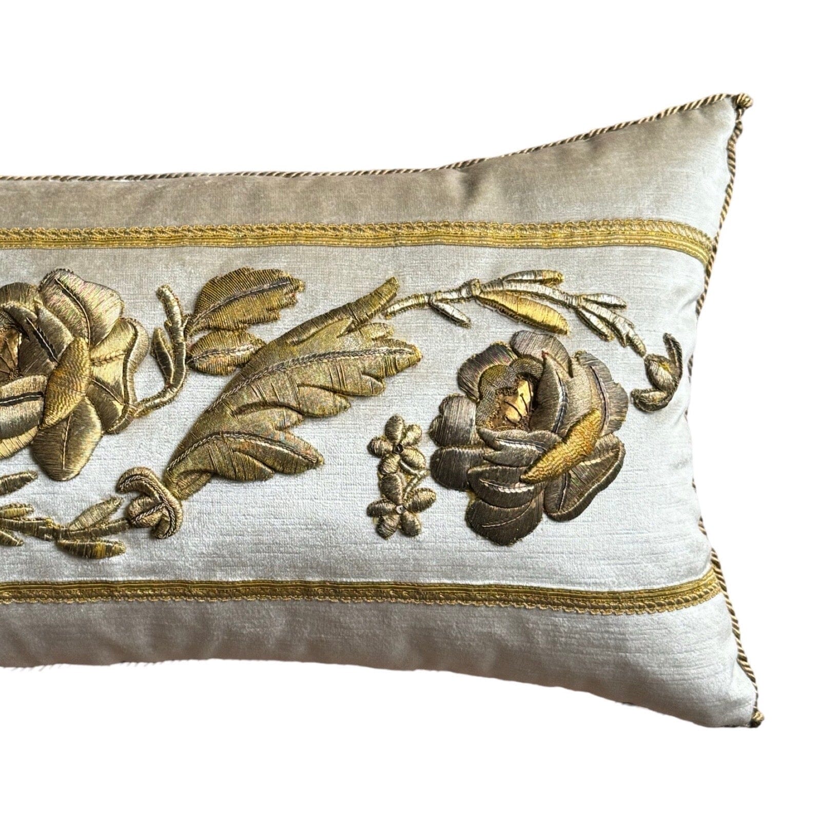 19th C. Antique European Raised Gold Metallic Embroidery (#E052724 | 13 x 30") New Pillows B. Viz Design