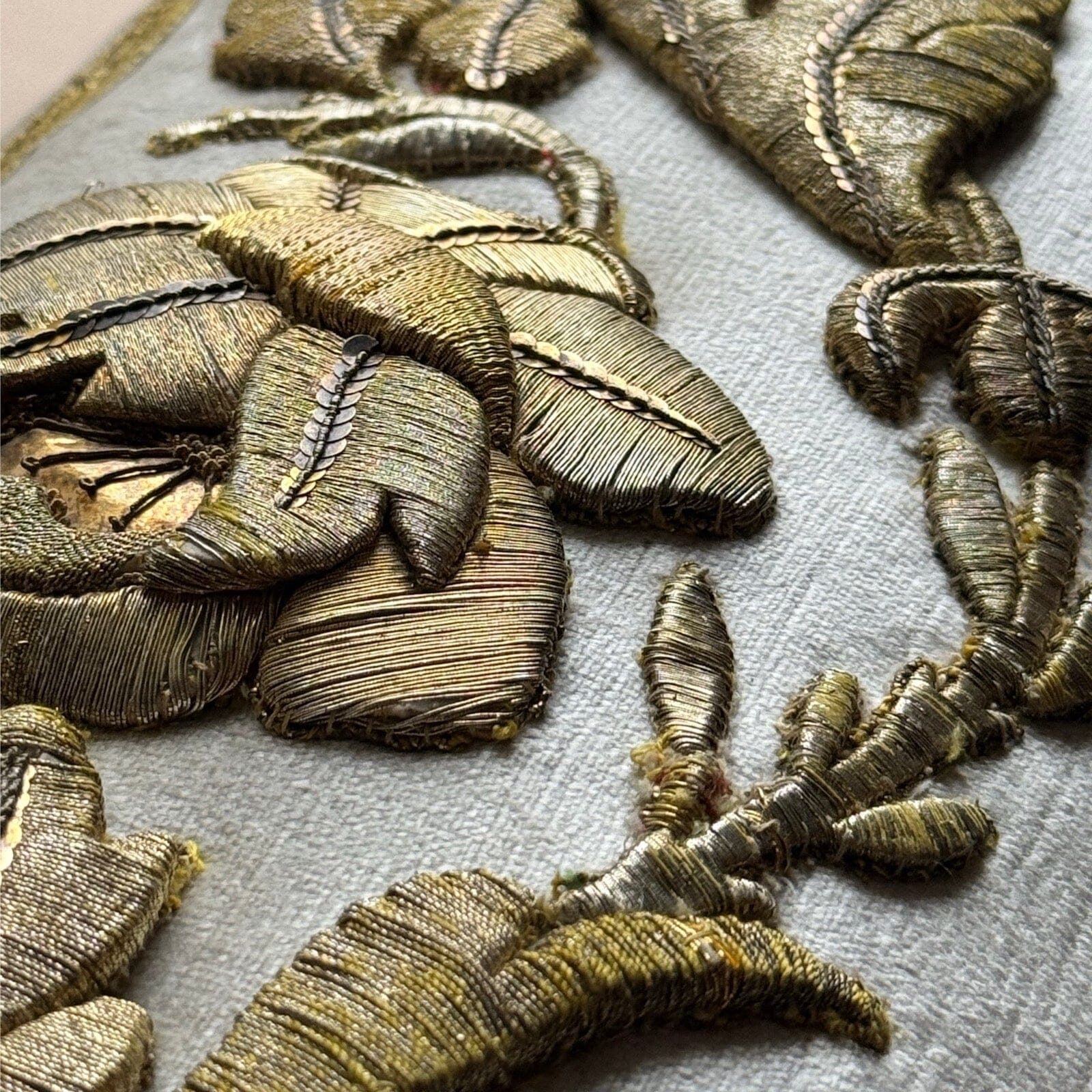 19th C. Antique European Raised Gold Metallic Embroidery (#E052724 | 13 x 30") New Pillows B. Viz Design