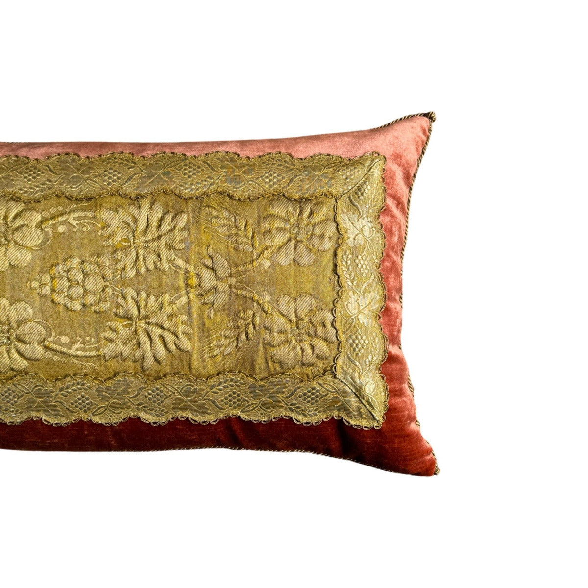 19th C. European Cloth of Gold with Raised Gold Metallic Embroidery (#M111523 | 15x31") New Pillows B. Viz Design