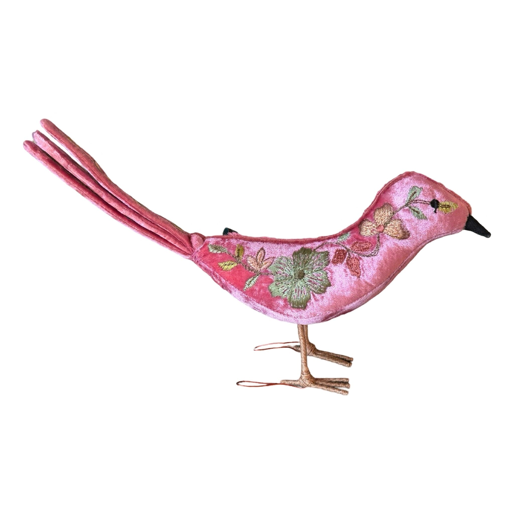 ABBY Hand Embroidered Silk Velvet Poppy Standing Bird Objet d'Art Anke Drechsel