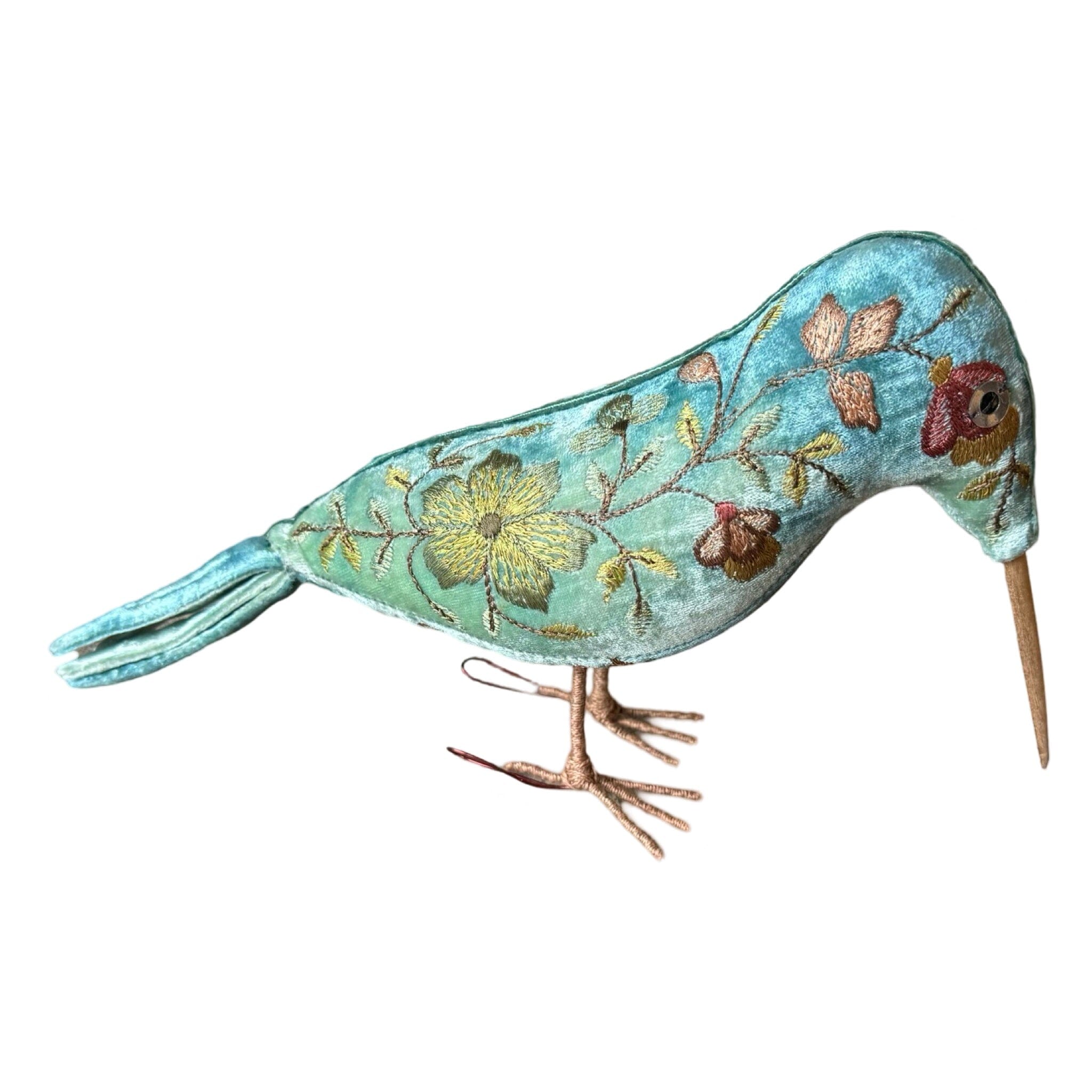 ABBY Hand Embroidered Silk Velvet Shaded Lagoon Kingfisher Objet d'Art Anke Drechsel