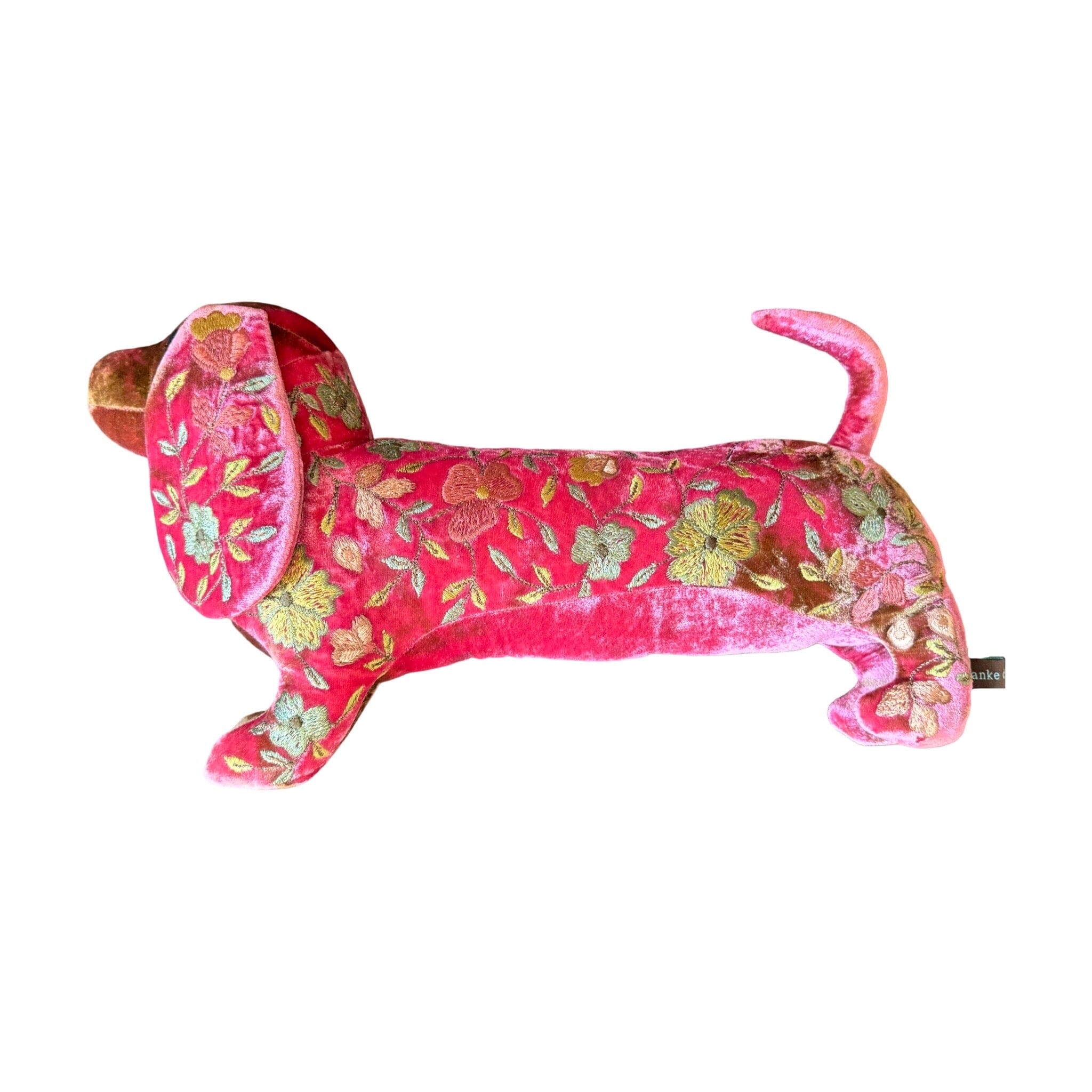 ABBY Hand Embroidered Silk Velvet Shaded Pink Dachshund Objet d'Art Anke Drechsel