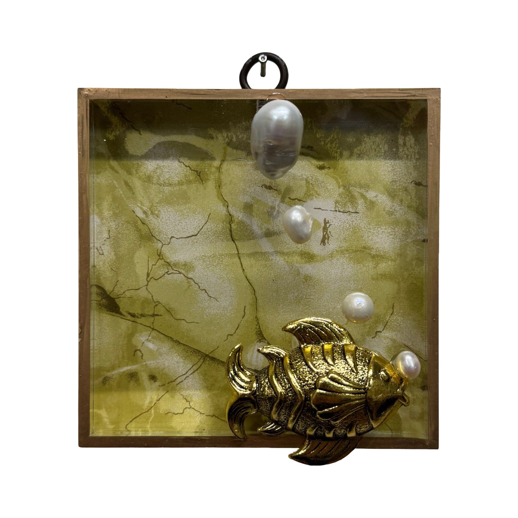 Acrylic Frame with Fish and Bubble Pearls/Slight Imperfections | 4 x 4 x 1" Objet d'Art Museum Bees