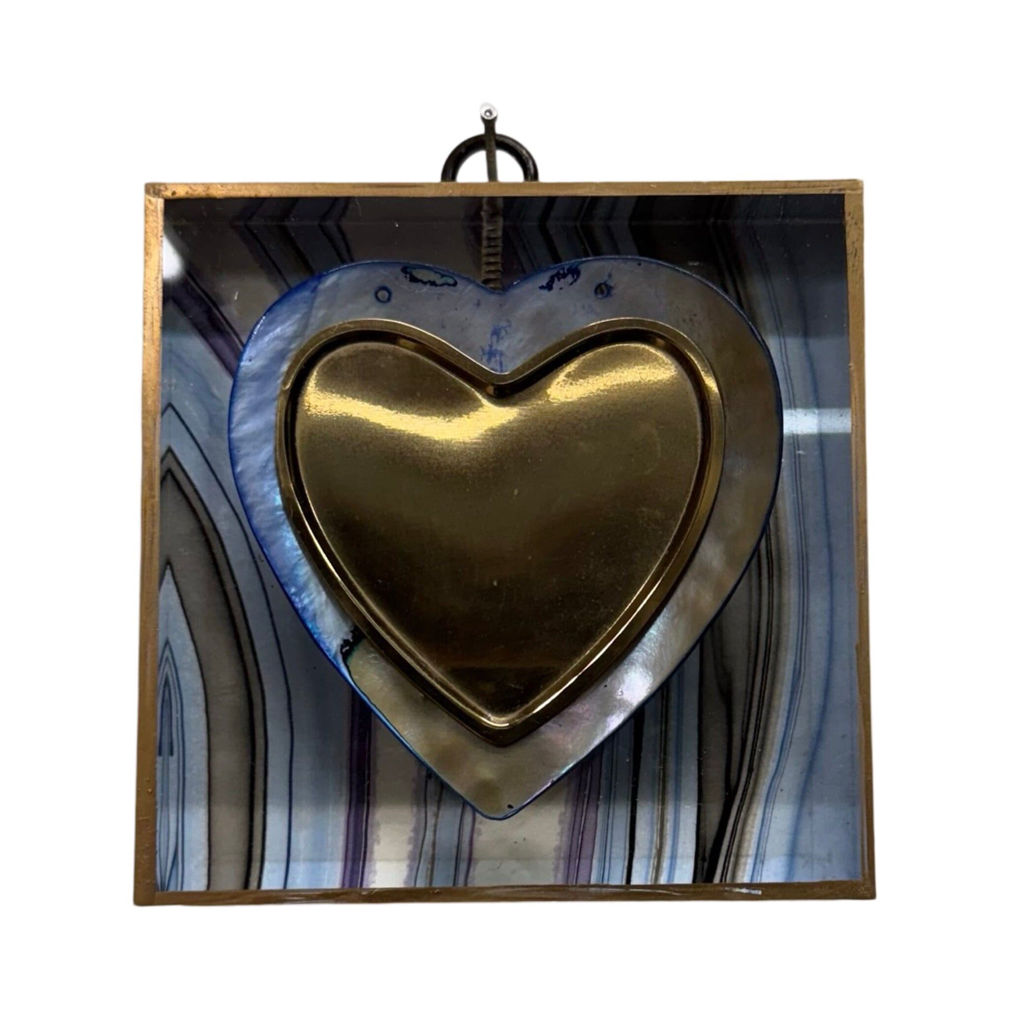 Acrylic Frame with Heart on Marbled Paper / Slight Imperfections | (4" wide x 1") Art Museum Bees