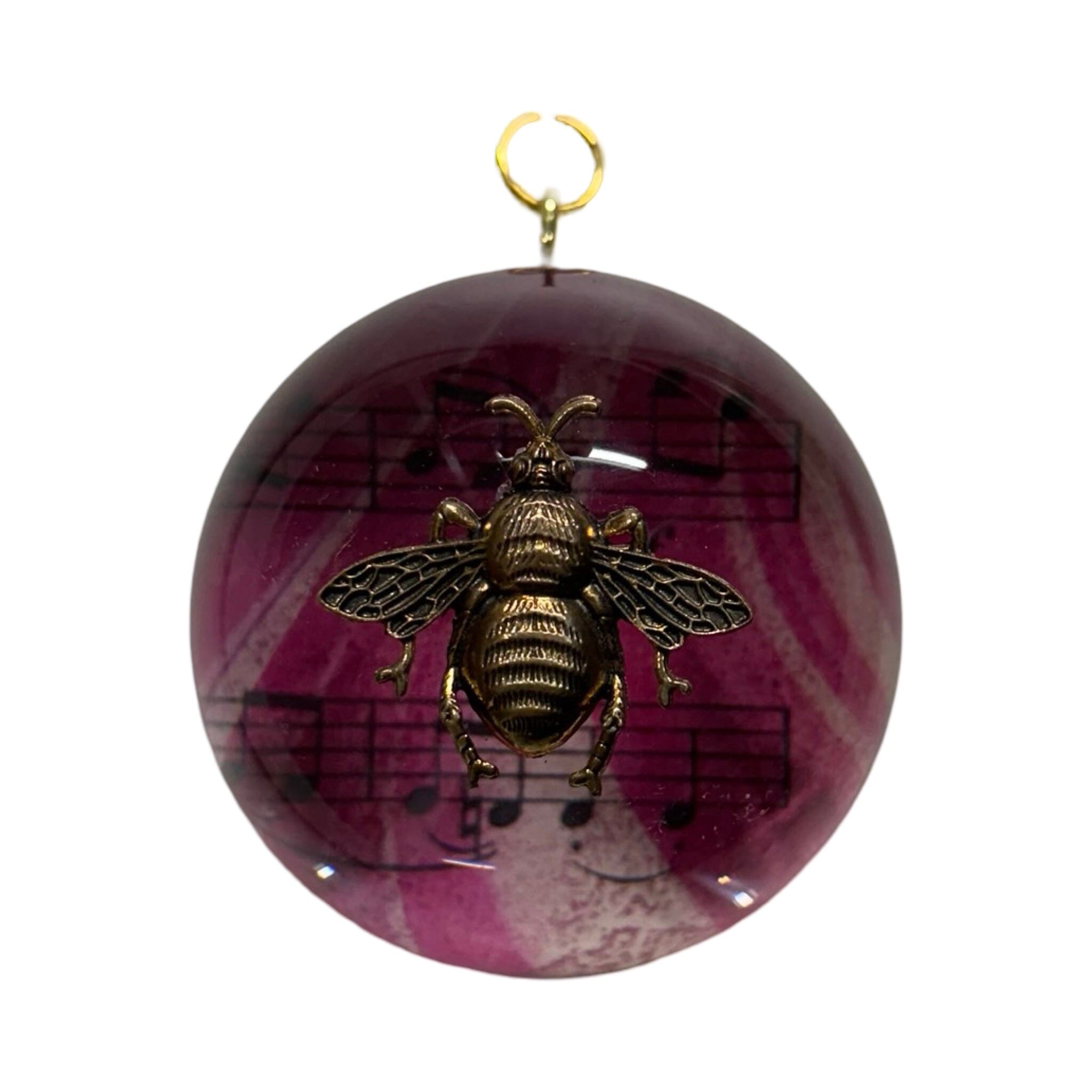 Acrylic Orb Frame with Grande Bee and Marbled Paper / Slight Imperfections | (3" wide x 1") Art Museum Bees