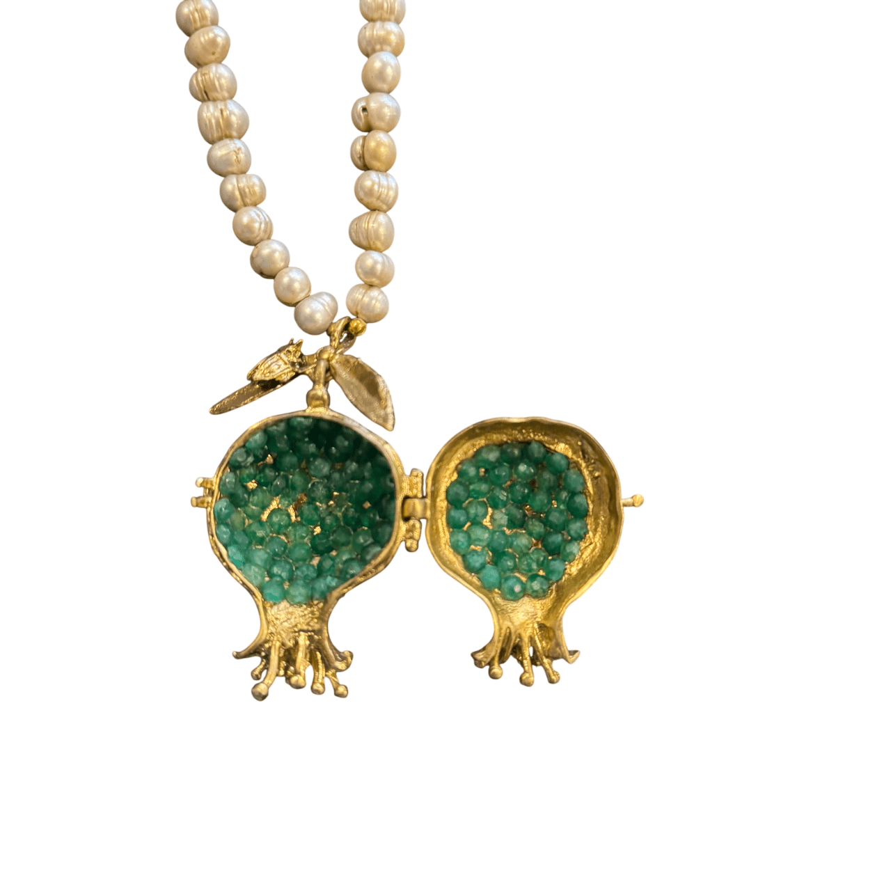 Aged Pearl Necklace with Locket Style Pomegranate Pendant Necklace Eyup Gunduz