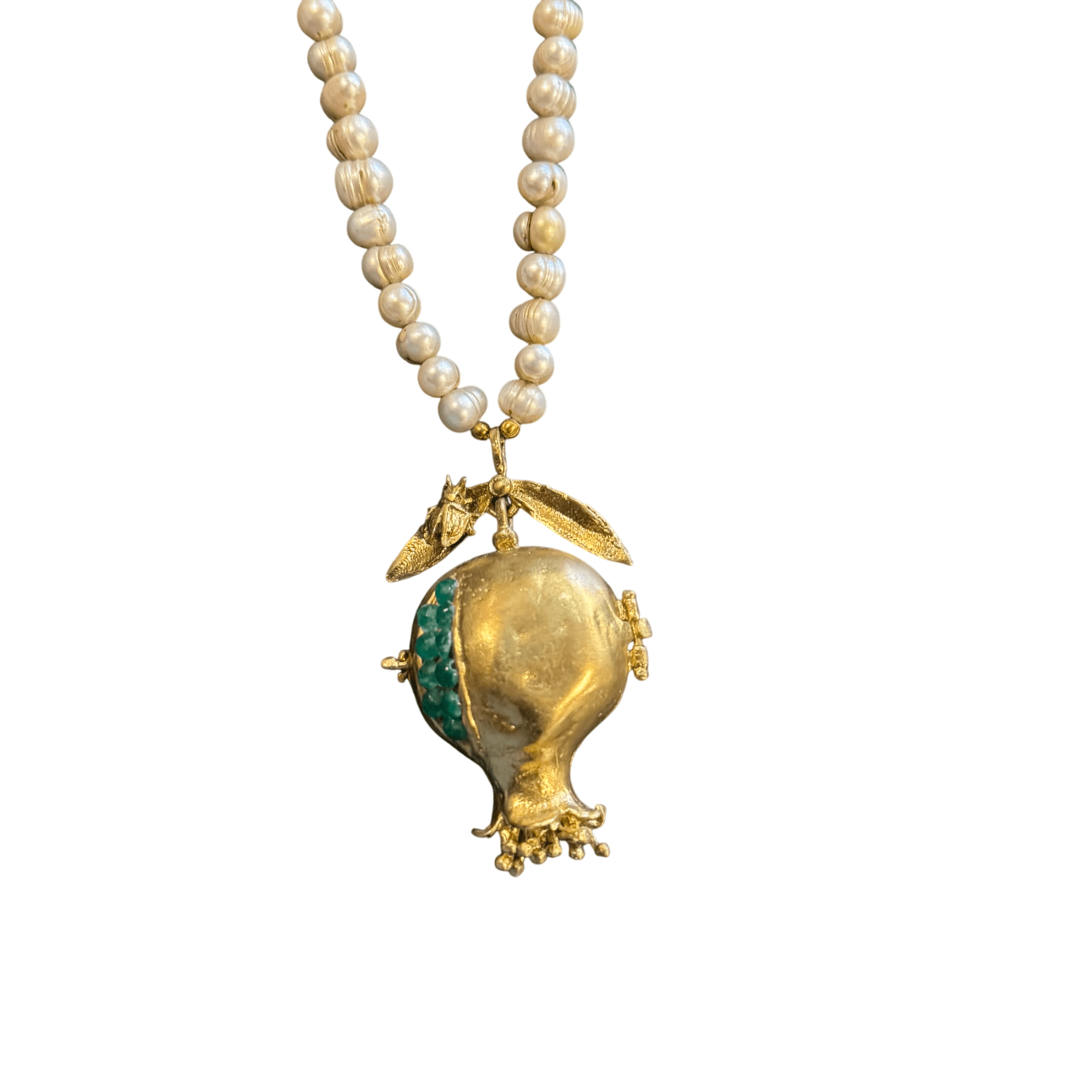 Aged Pearl Necklace with Locket Style Pomegranate Pendant Necklace Eyup Gunduz