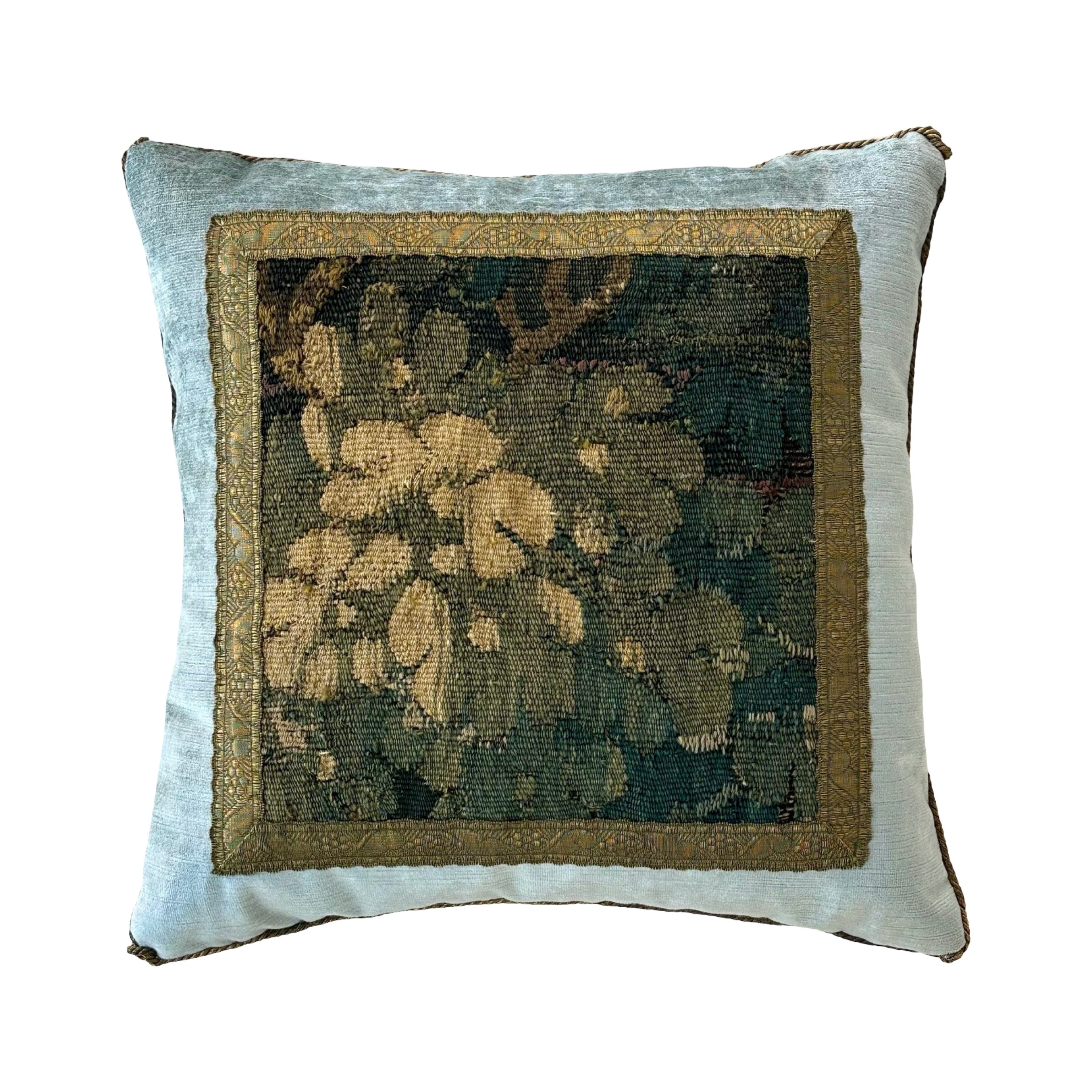 Antique 17th C. Verdure Tapestry Fragment (#T040325 | 16 x 16") New Pillows B. Viz Design
