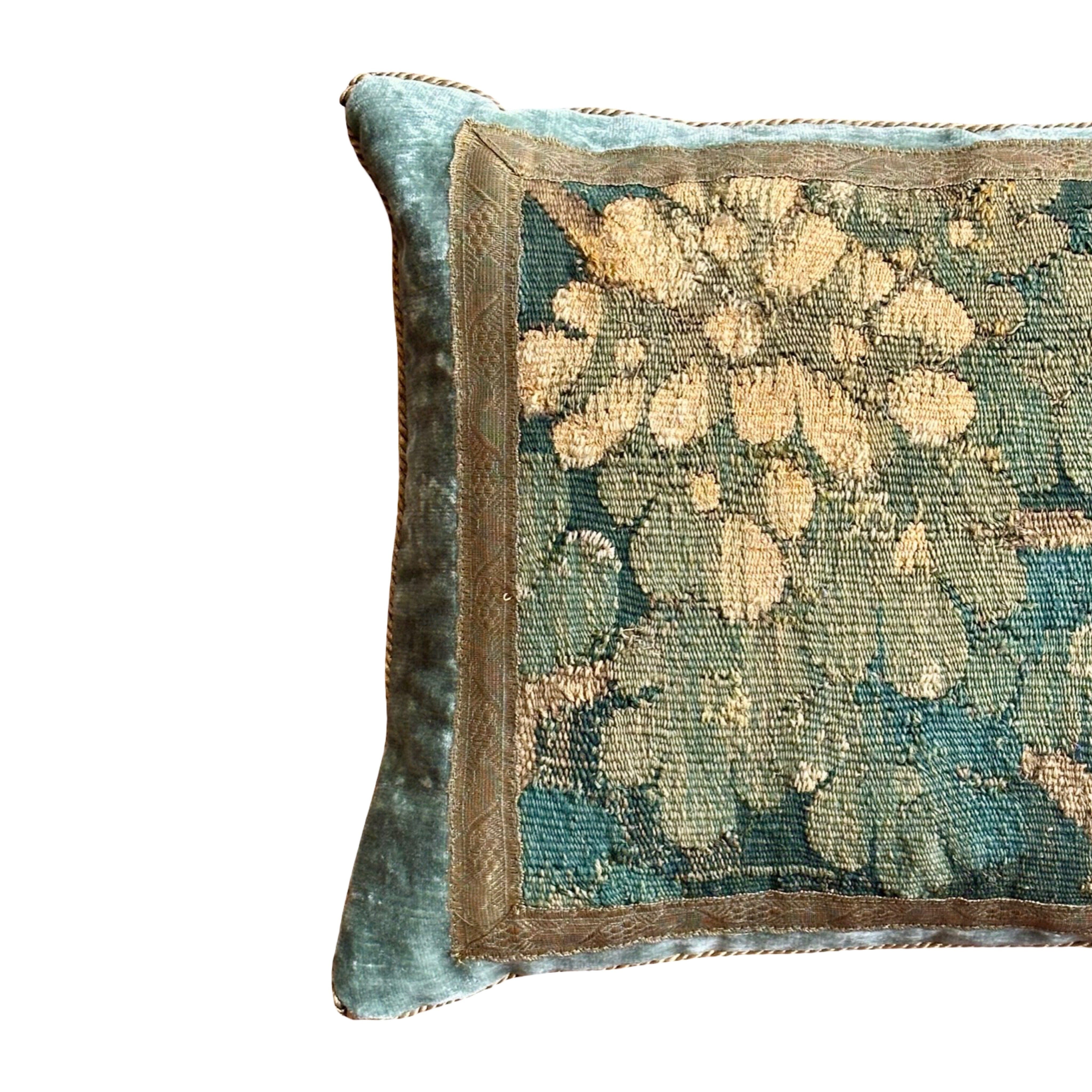 Antique 17th Century Verdure Tapestry Fragment (#T040825A | 14 x 18.5") New Pillows B. Viz Design