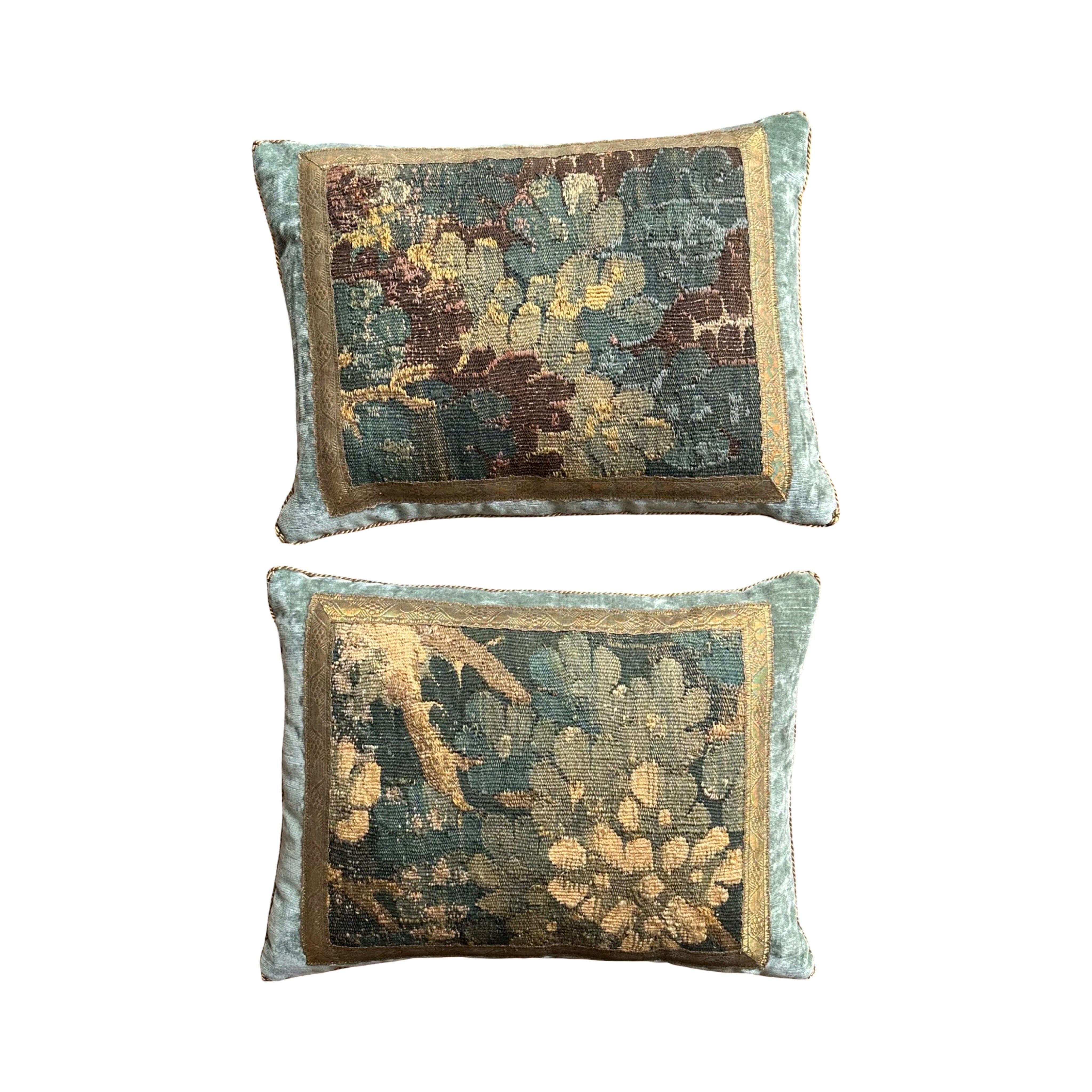 Antique 17th Century Verdure Tapestry Fragment (#T040825A | 14 x 18.5") New Pillows B. Viz Design