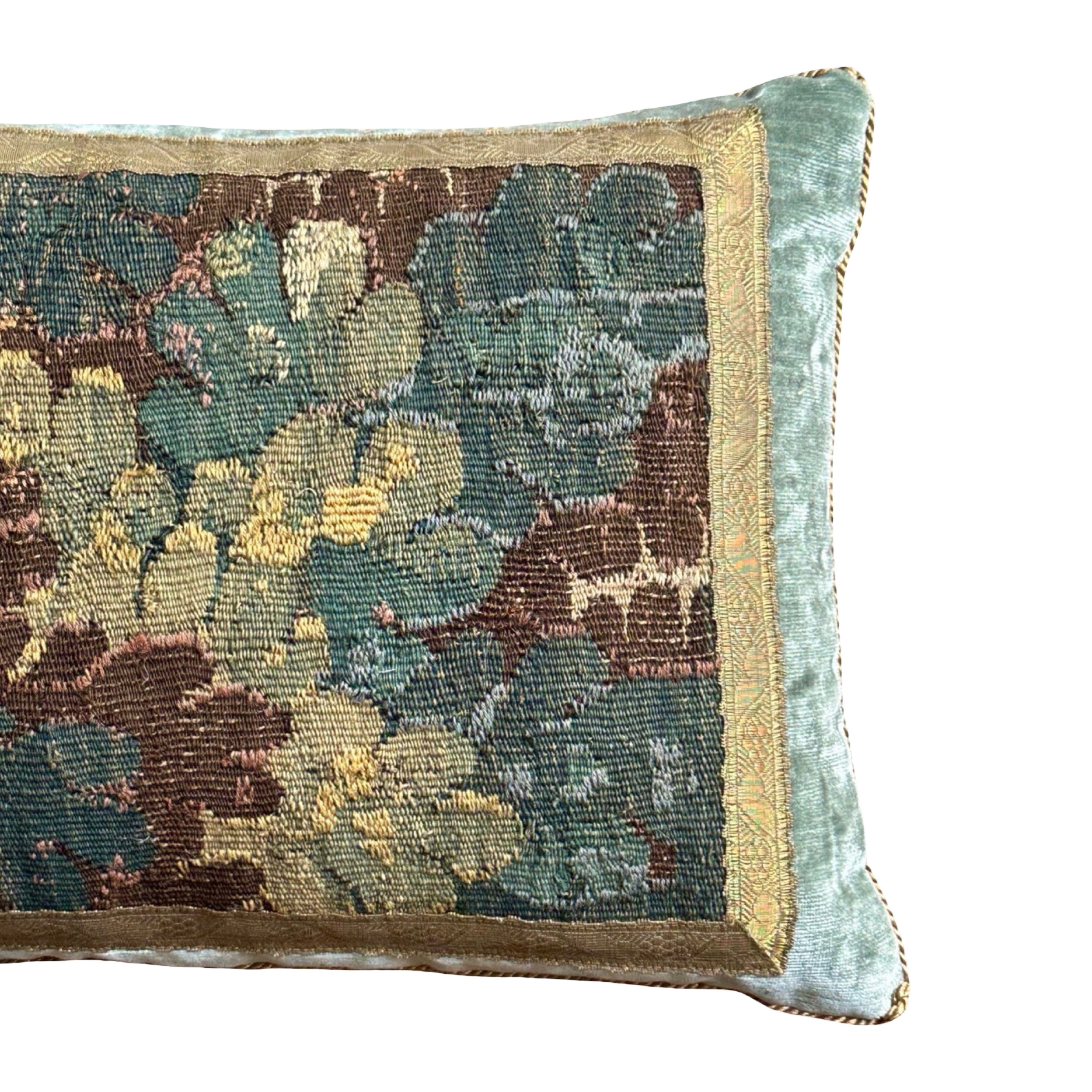 Antique 17th Century Verdure Tapestry Fragment (#T040825B | 14 x 18.5") New Pillows B. Viz Design