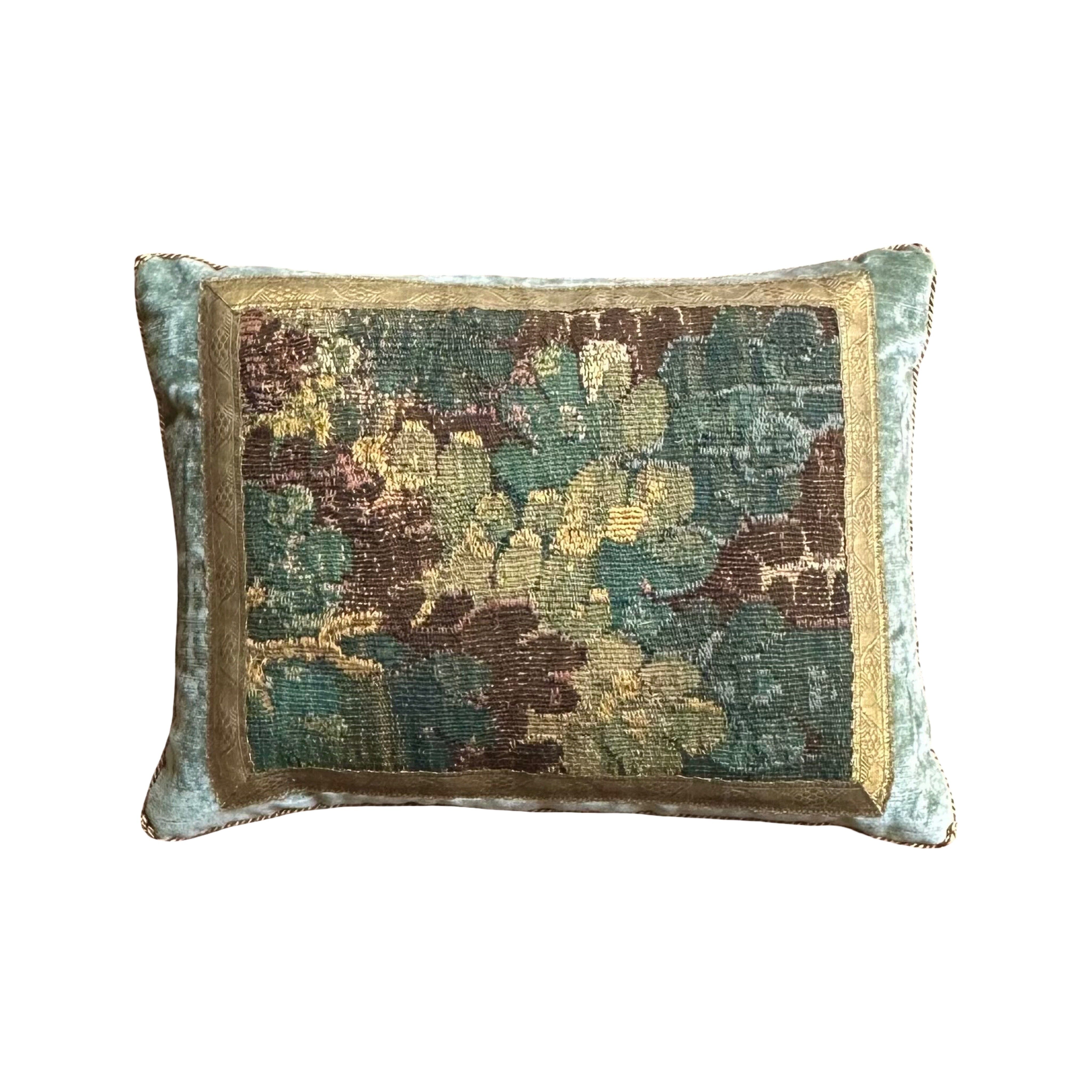 Antique 17th Century Verdure Tapestry Fragment (#T040825B | 14 x 18.5") New Pillows B. Viz Design