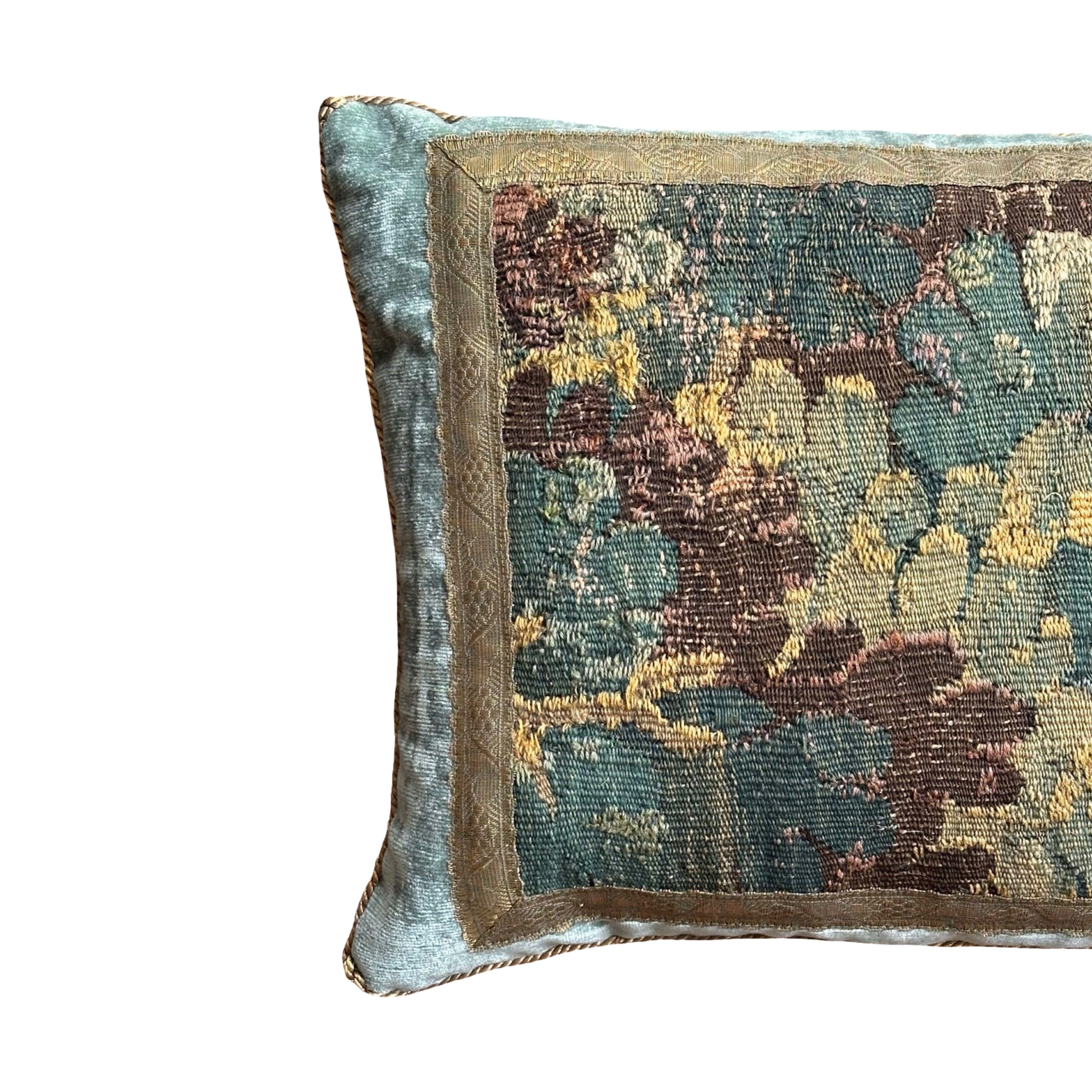 Antique 17th Century Verdure Tapestry Fragment (#T040825B | 14 x 18.5") New Pillows B. Viz Design