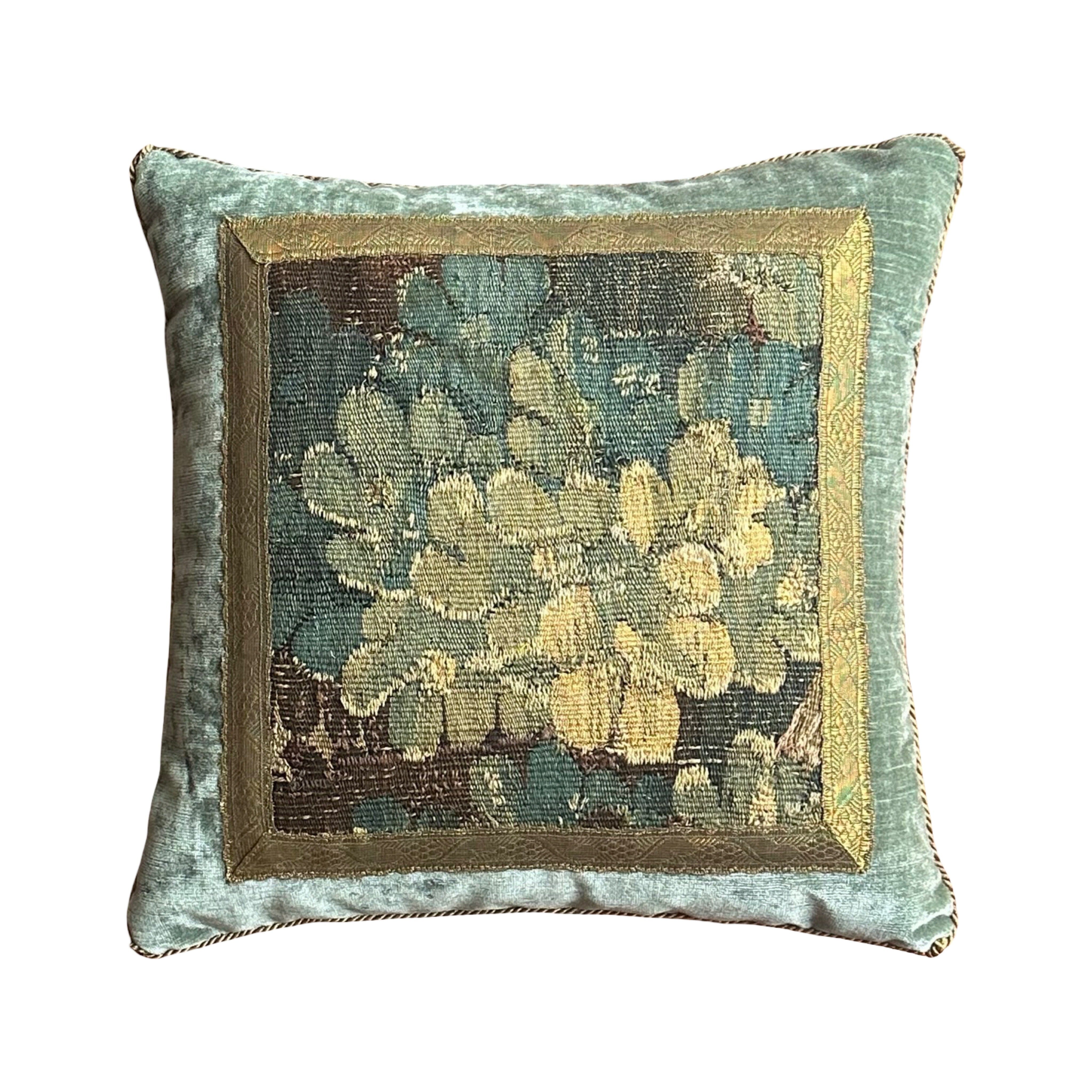 Antique 17th Century Verdure Tapestry Fragment (#T040925 | 16 x 16.25") New Pillows B. Viz Design