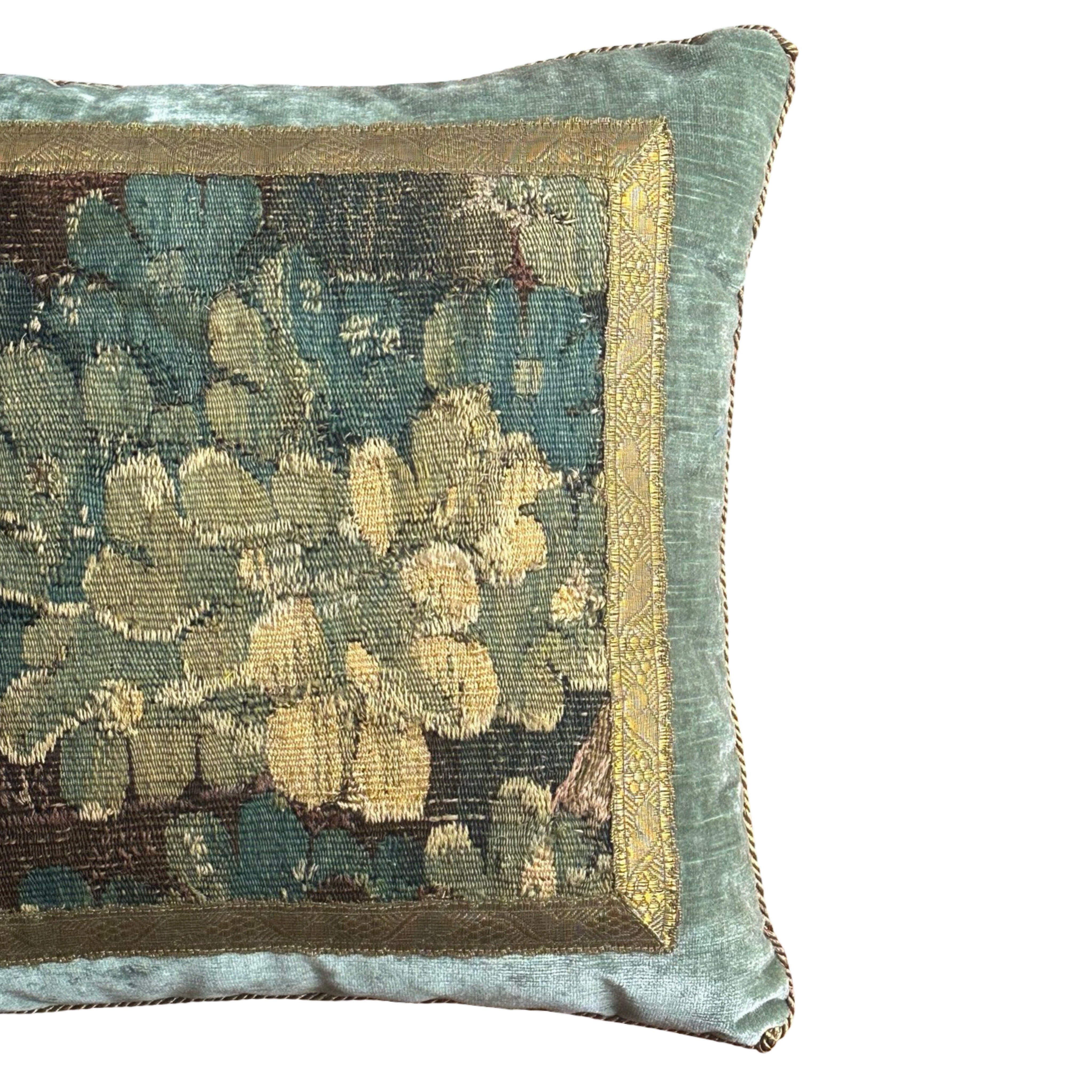 Antique 17th Century Verdure Tapestry Fragment (#T040925 | 16 x 16.25") New Pillows B. Viz Design