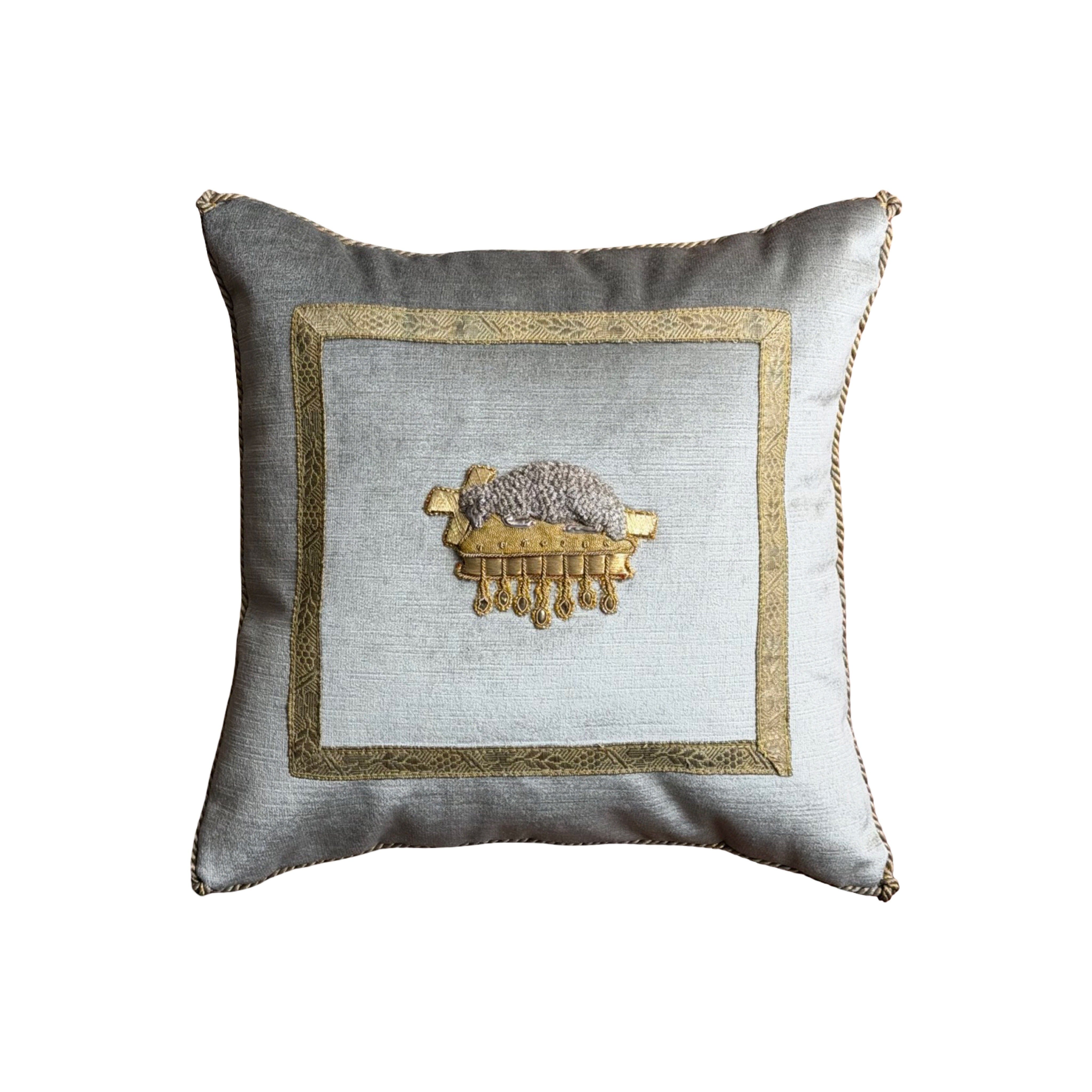 Antique Ecclesiastic Applique of the Lamb of God (#A061425 | 12 x 12") New Pillows B. Viz Design