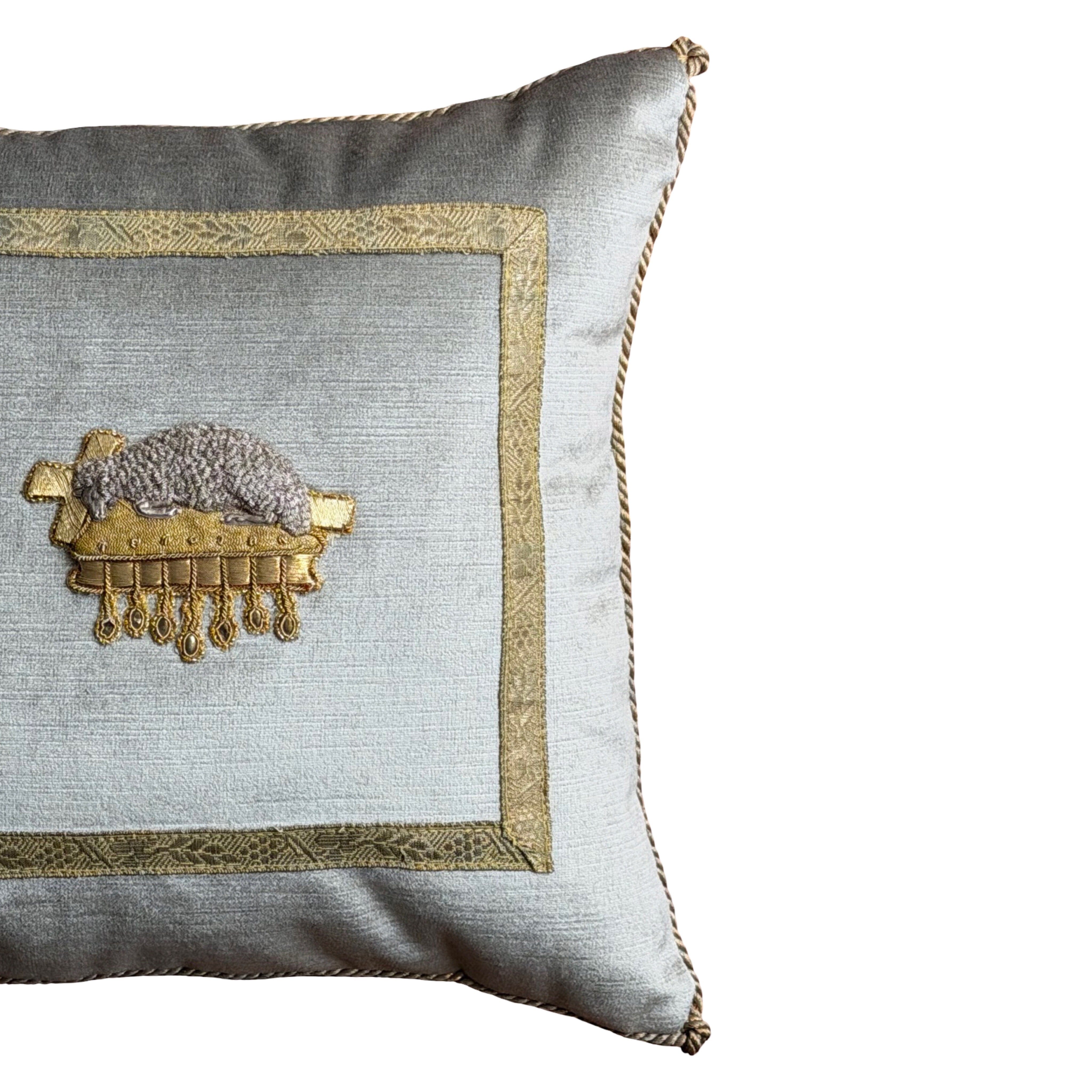 Antique Ecclesiastic Applique of the Lamb of God (#A061425 | 12 x 12") New Pillows B. Viz Design