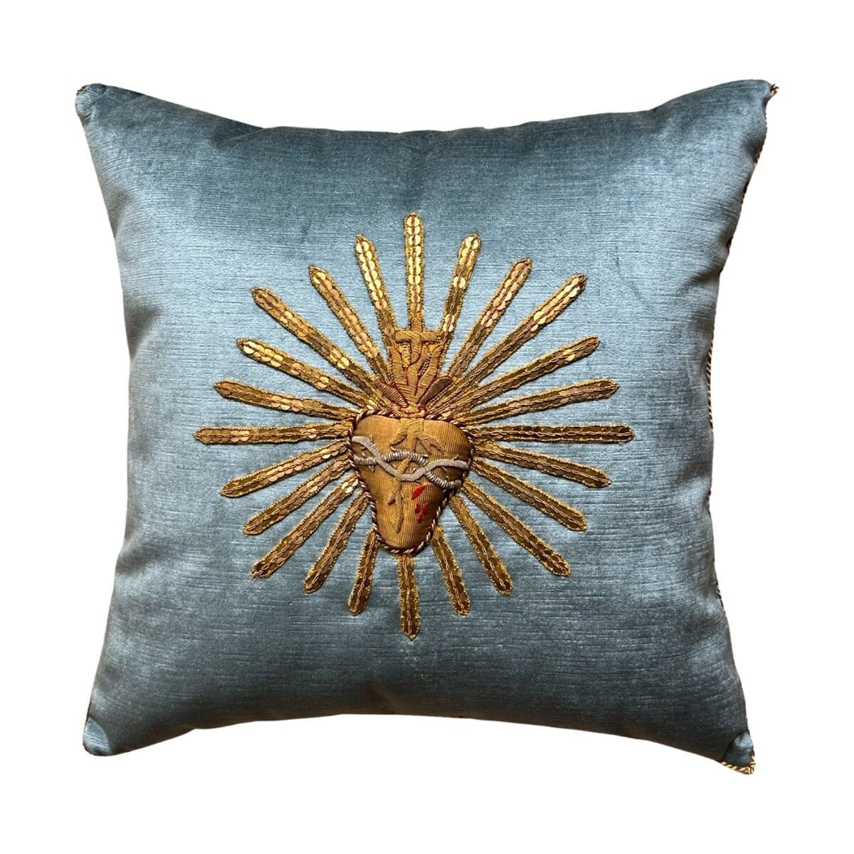 Antique Ecclesiastic Gold and Silver Embroidery (#E100823 | 17 1/2 x 17 1/2") New Pillows B. Viz Design