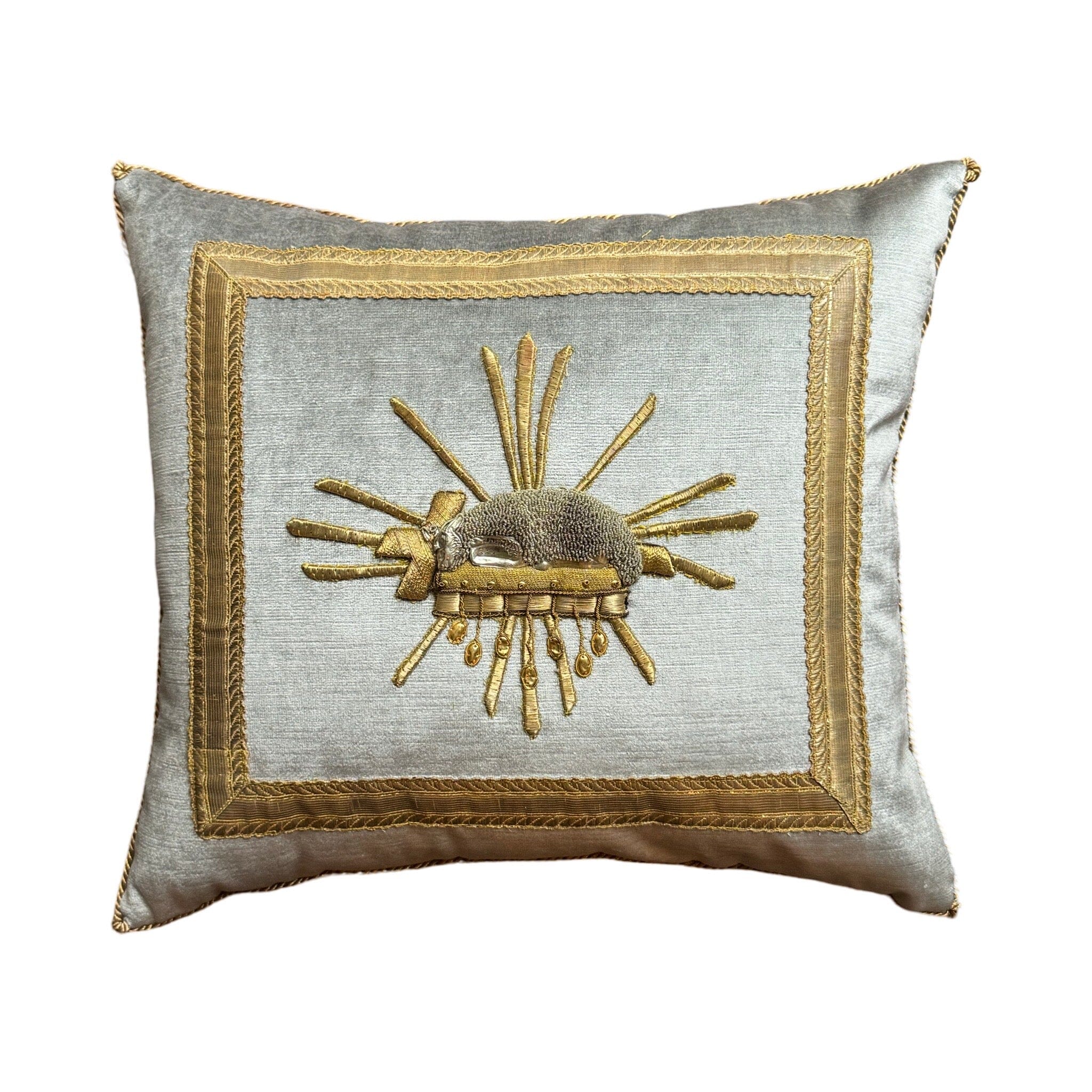Antique Ecclesiastic Gold & Silver Metallic Embroidered Appliqué (#A070324 | 16x 18") New Pillows B. Viz Design