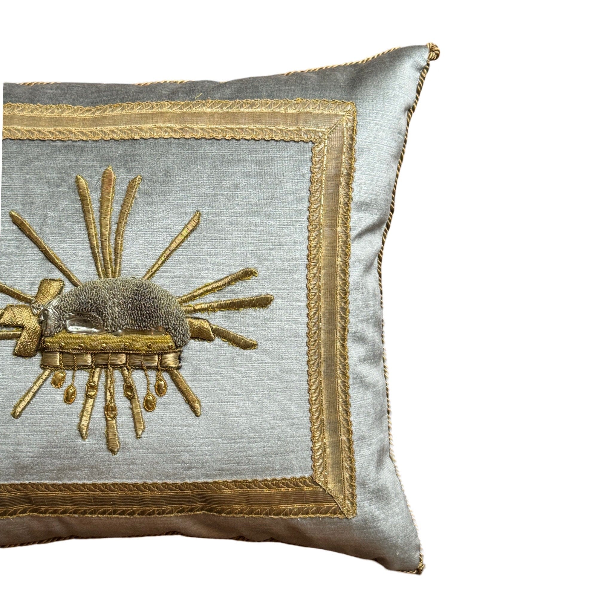 Antique Ecclesiastic Gold & Silver Metallic Embroidered Appliqué (#A070324 | 16x 18") New Pillows B. Viz Design