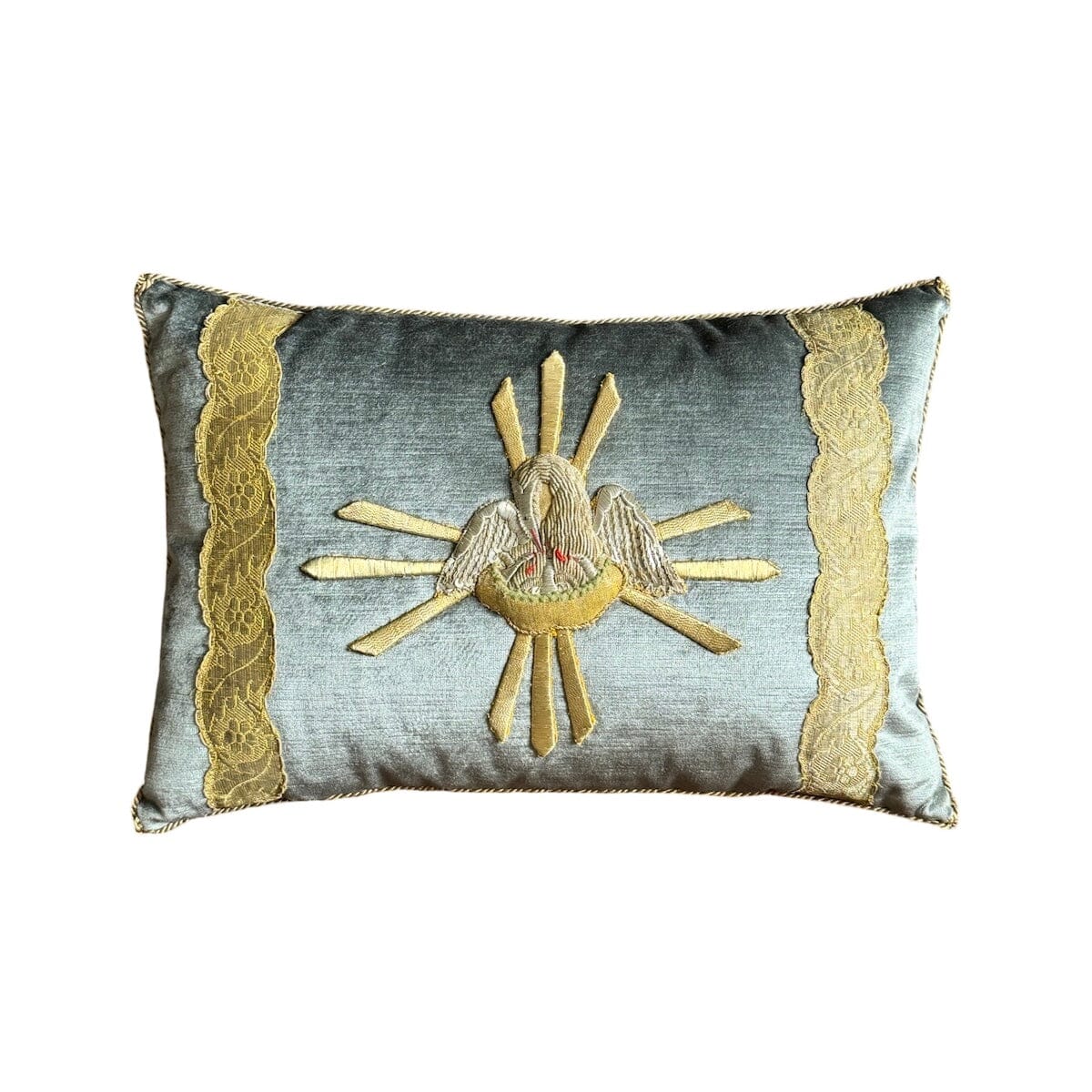 Antique Ecclesiastic Gold & Silver Metallic Embroidered Appliqué on Silver Velvet (#A052924 | 13 1/4 x 19") New Pillows B. Viz Design