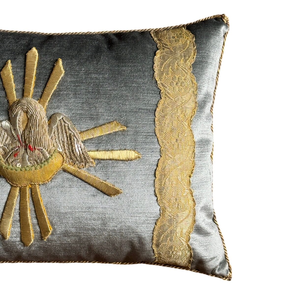 Antique Ecclesiastic Gold & Silver Metallic Embroidered Appliqué on Silver Velvet (#A052924 | 13 1/4 x 19") New Pillows B. Viz Design