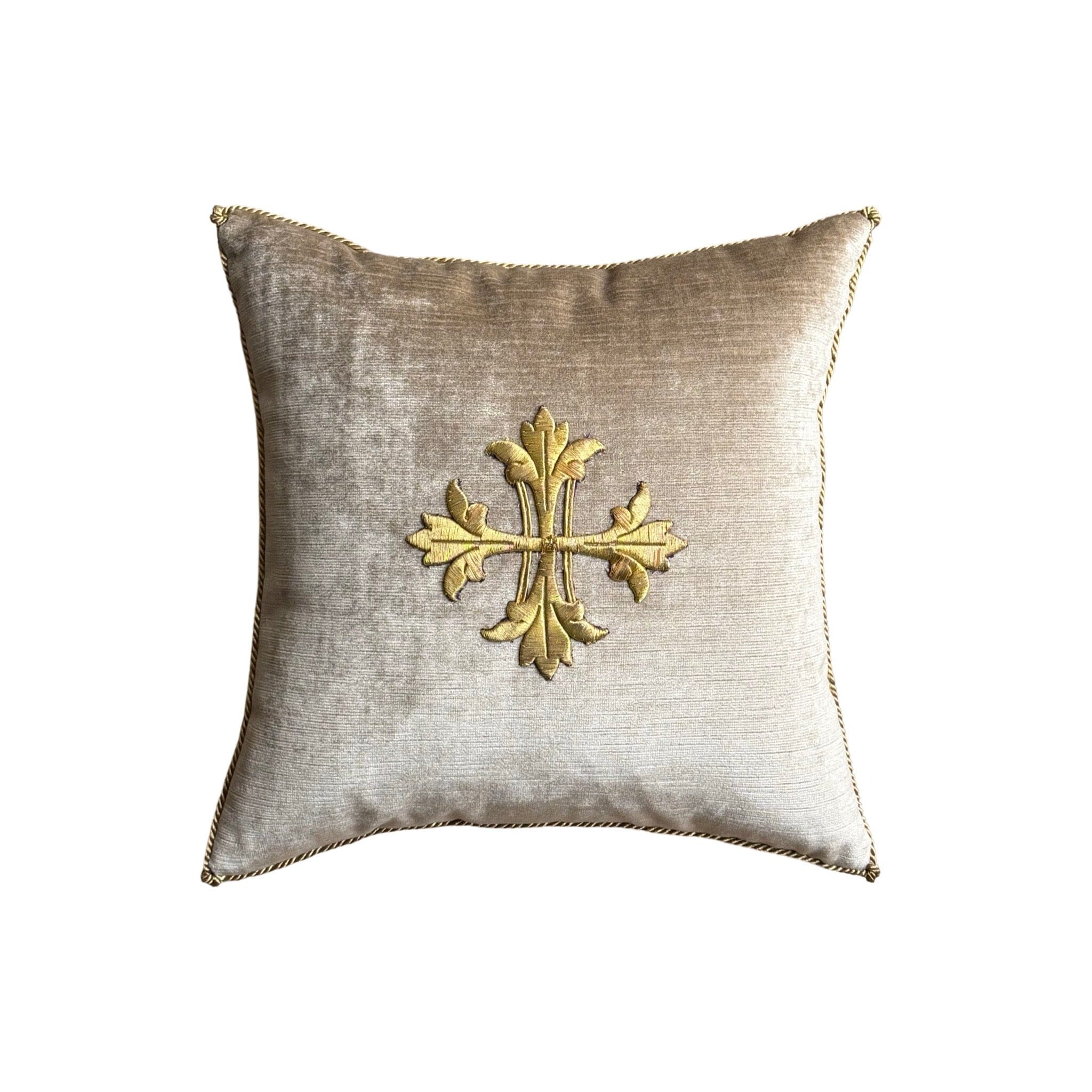 Antique Ecclesiastic Metallic Gold Embroidery (#E102524 | 14 x 14") New Pillows B. Viz Design
