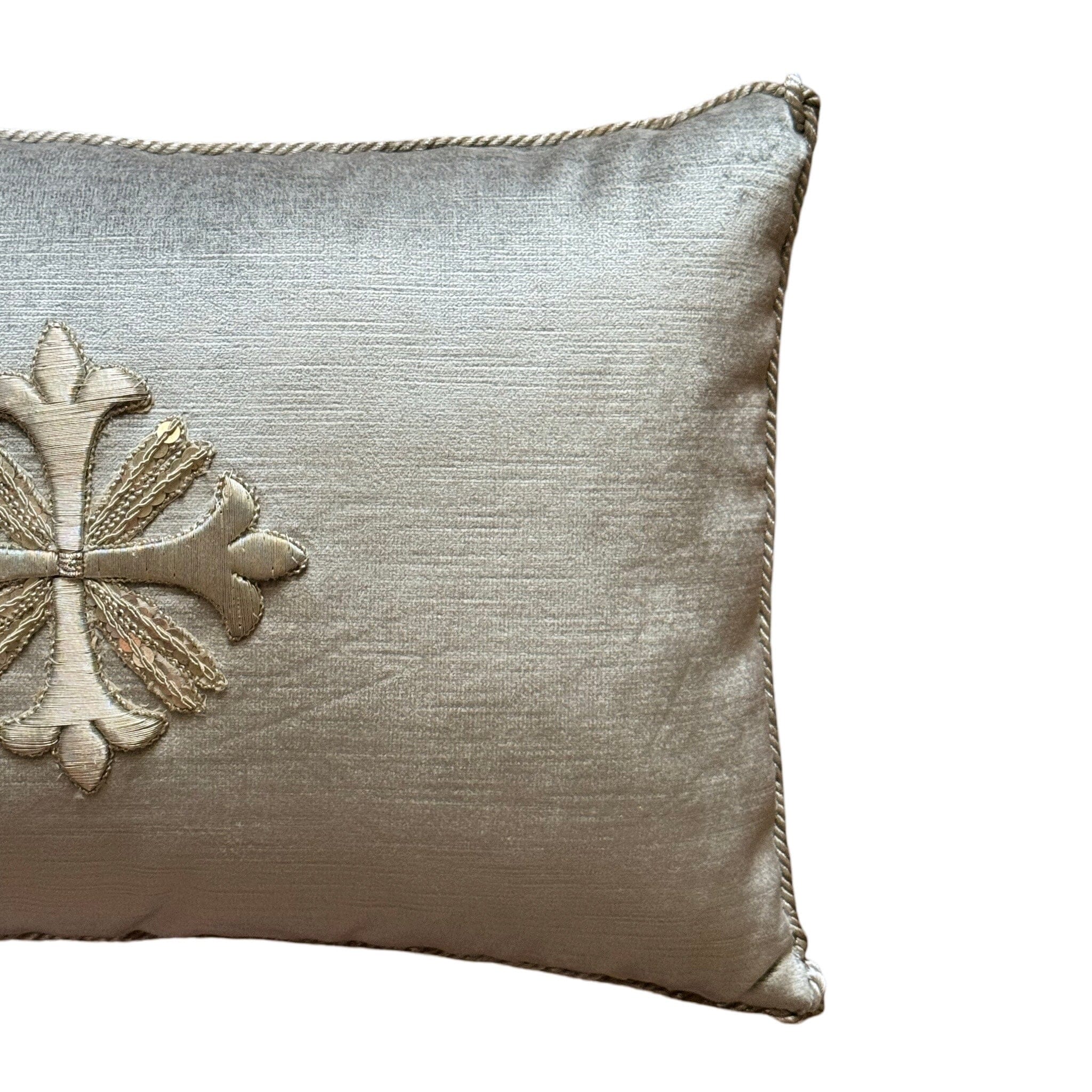 Antique Ecclesiastic Metallic Silver Embroidery (#E080224 | 10.5 x 16") New Pillows B. Viz Design