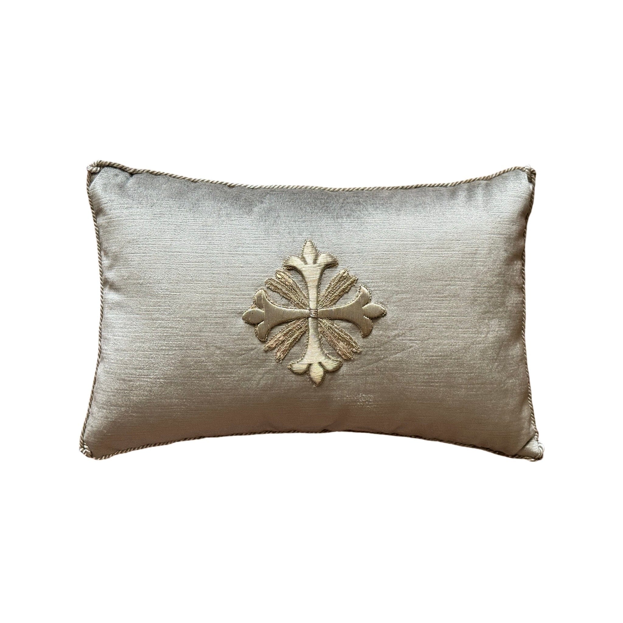Antique Ecclesiastic Metallic Silver Embroidery (#E080224 | 10.5 x 16") New Pillows B. Viz Design